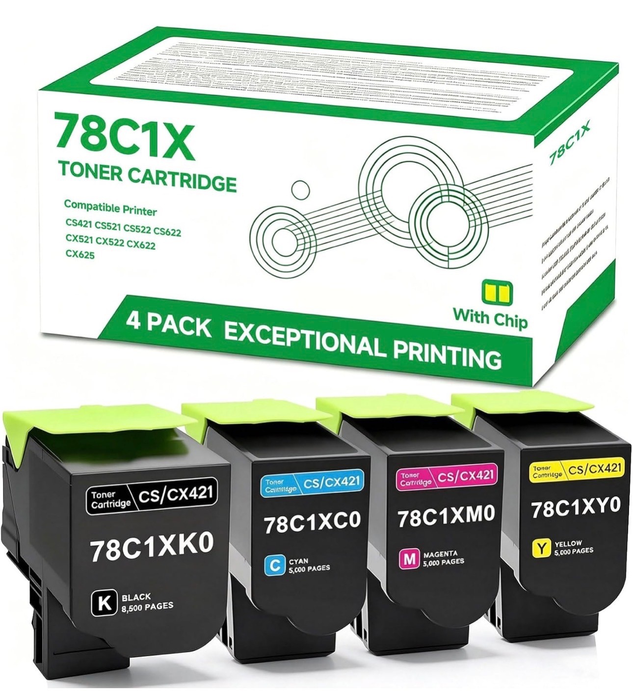 Toner Cartridge Compatible for Lexmark CS421 CS521 CS522 CS622 CX521 CX522 CX622