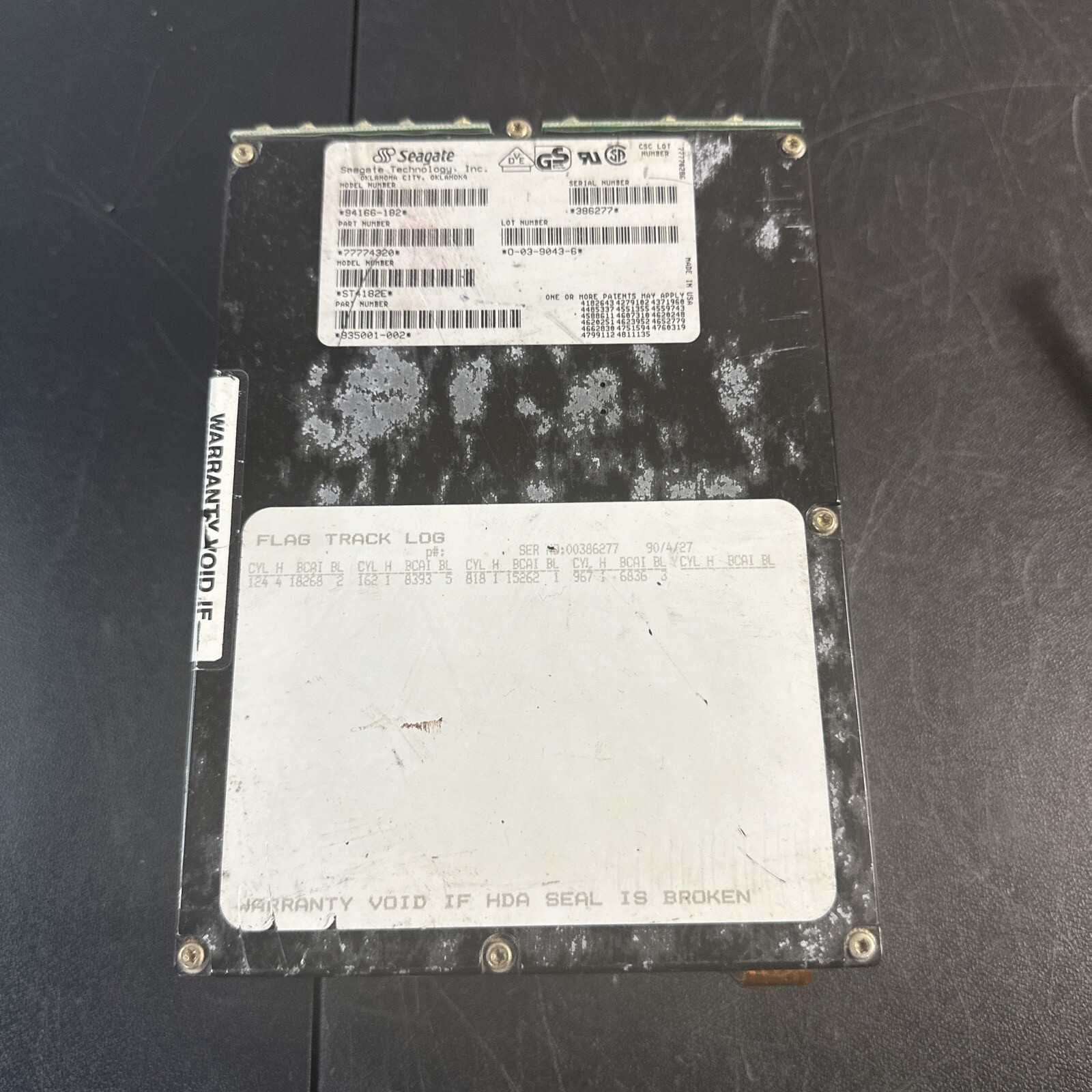 Seagate Technology Model 94166-182, Serial Number 386277. Hard Drive  (untested)