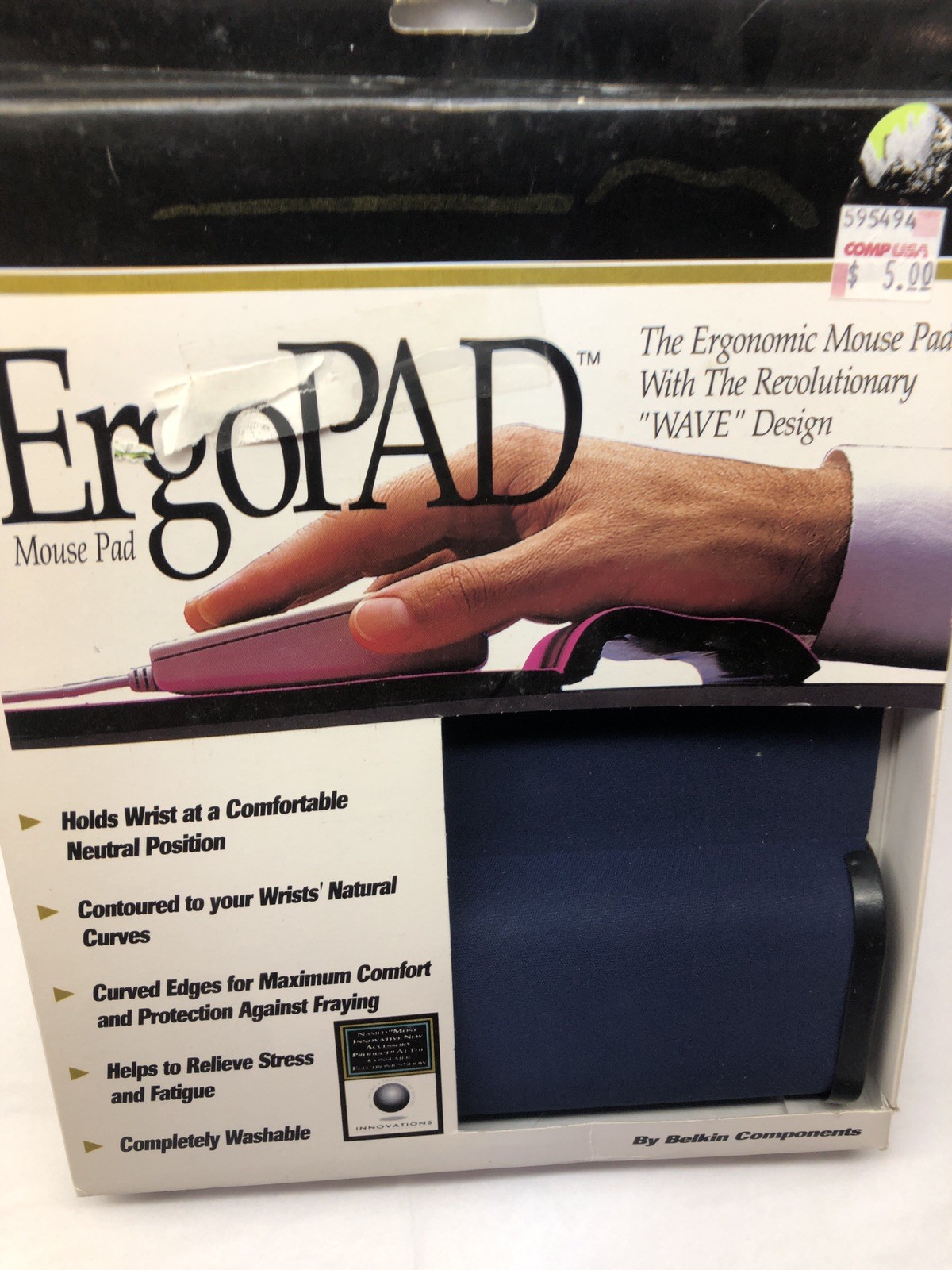 Vintage 1996 Ergonomic Mouse Pad Original Belkin ErgoPAD Washable -Blue - NIB