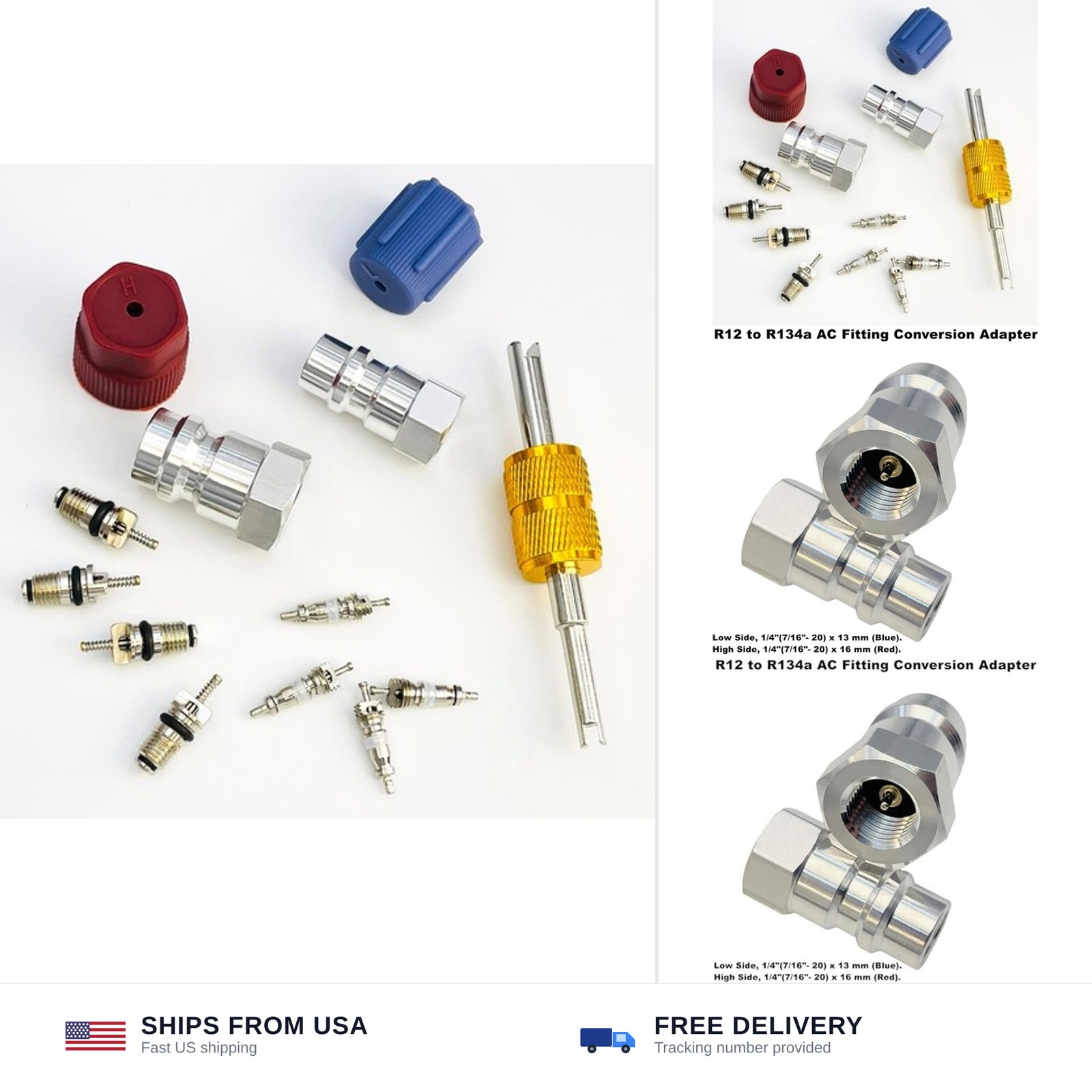 R12 R22 to R134A AC Retrofit Adapter Kit 1/4 SAE 7/16 UNF Conversion