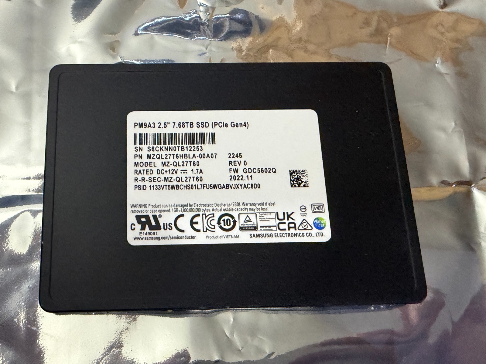 New/Open Box - Samsung PM9A3 7.68TB Internal NVME U.2 PCI 2.5'' MZQL27T6HBL SSD