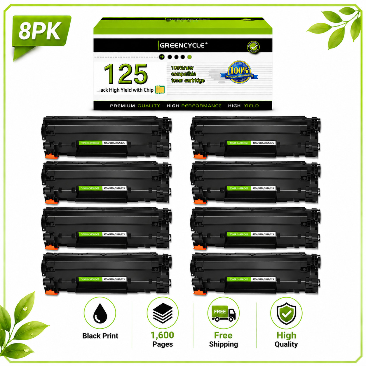 CRG-125 Toner Cartridge Replace Canon ImageClass LBP6000 LBP6030w MF3010 x8PK