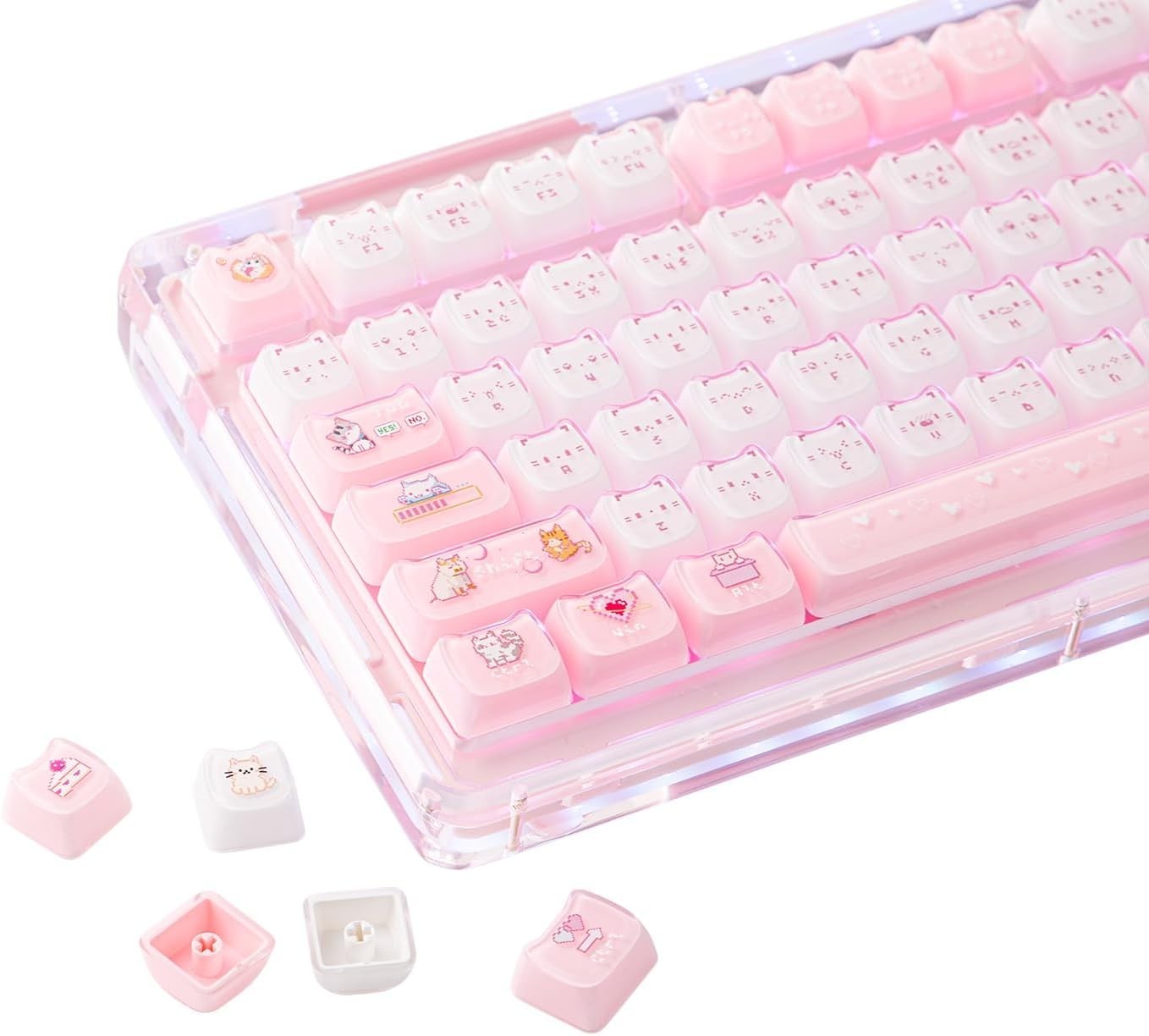 Cute Cat Keycaps Set, Mao Profile, PBT/PC Keycap for MX Switches Mechanical Keyb