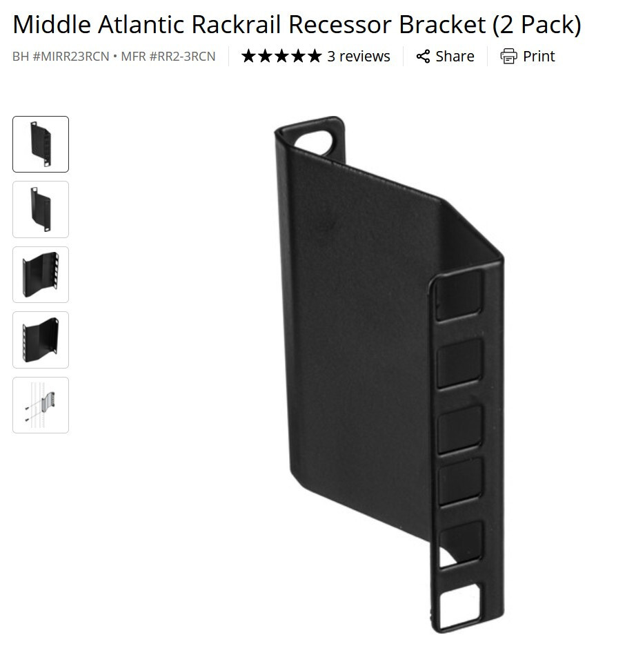 Middle Atlantic Rackrail Recessor Bracket (2 Pack) - (MFR #RR2-3RCN)