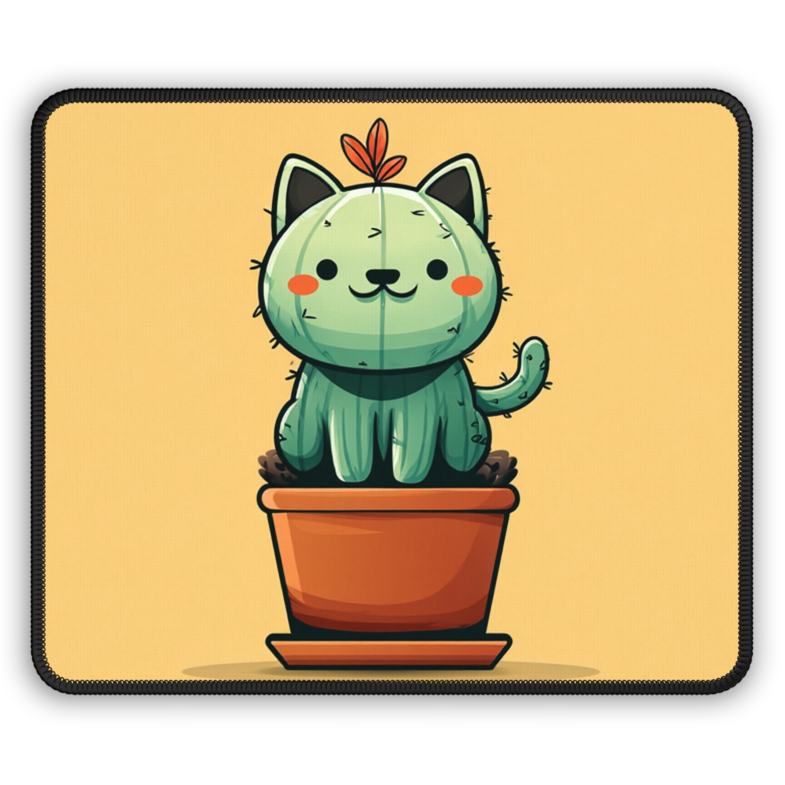Cactus Cat in Pot Gaming Mouse Pad | Cute Plant Kitty