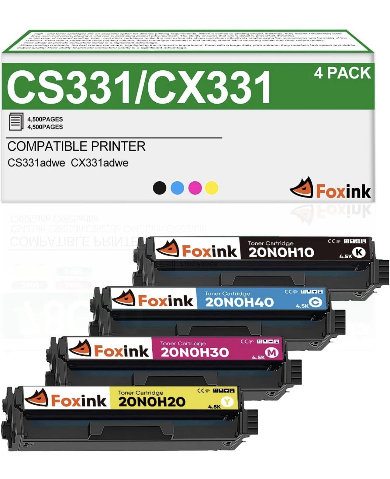 20N1HK0 4 Pack Toner Compatible 20N1HC0 20N1HM0 20N1HY0 CS331 CX331