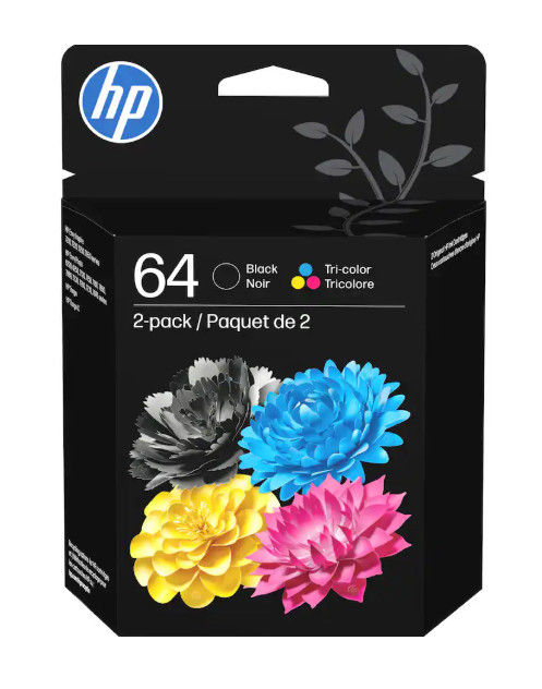 HP 64 Black & Tri-Color Ink Cartridges Printers Eligible 2-Pack | X4D92AN