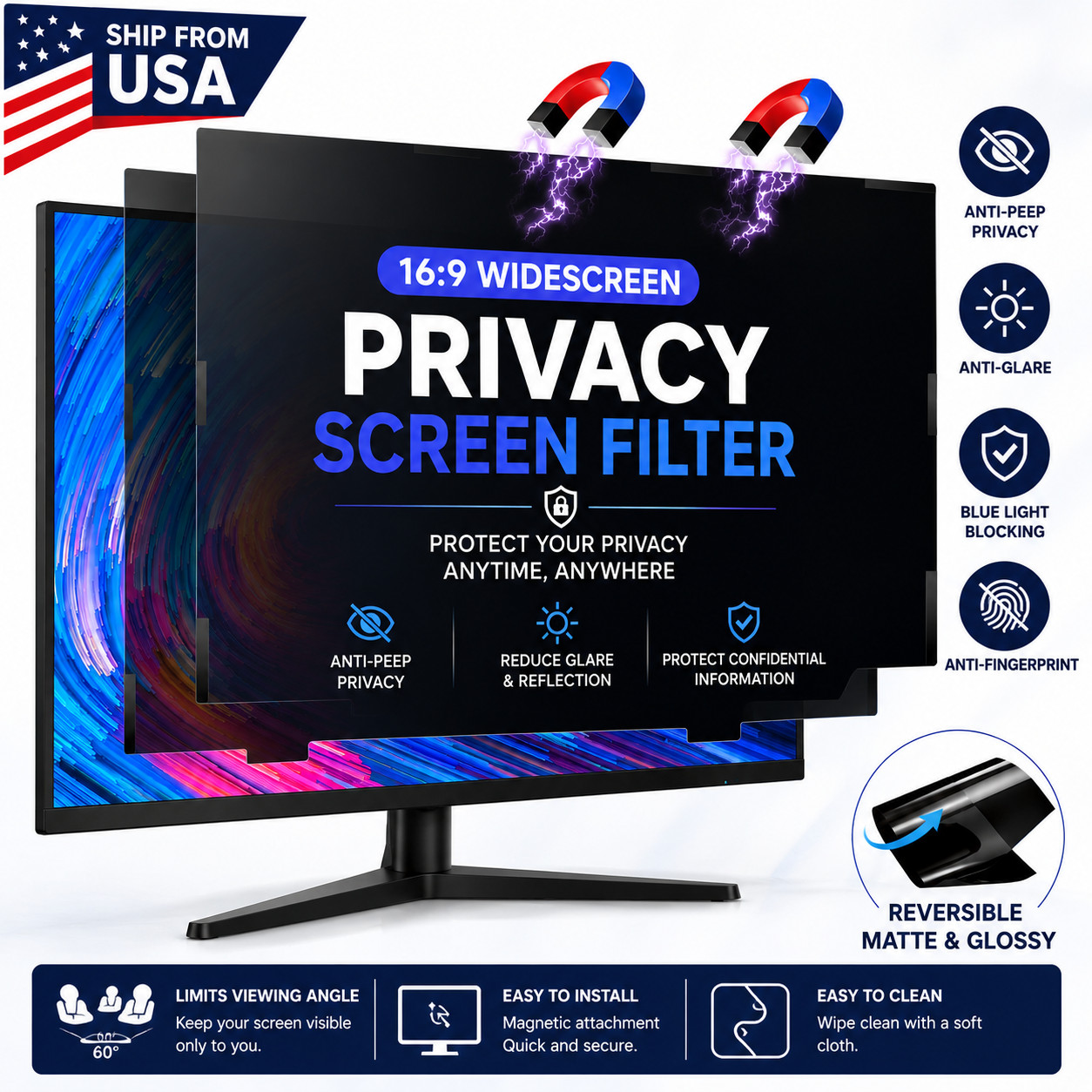 16:9 Monitor Privacy Screen 23.6 23.8 24 27 Inch Anti-Glare Blue Light