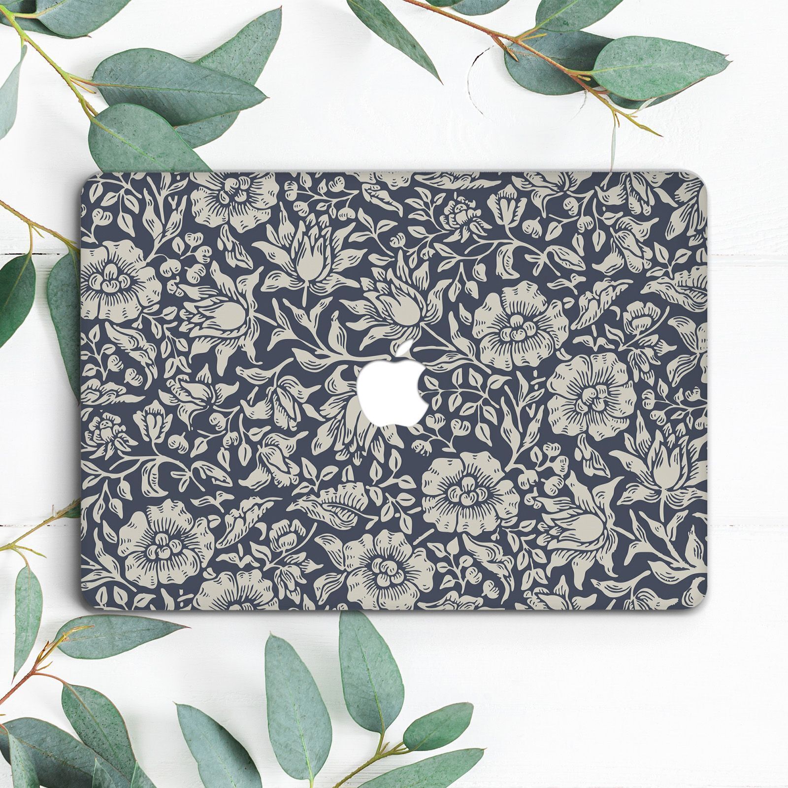 Vintage Flowers Grey Blue Aesthetic Hard Case For Macbook Pro 13 14 15 16 Air 13