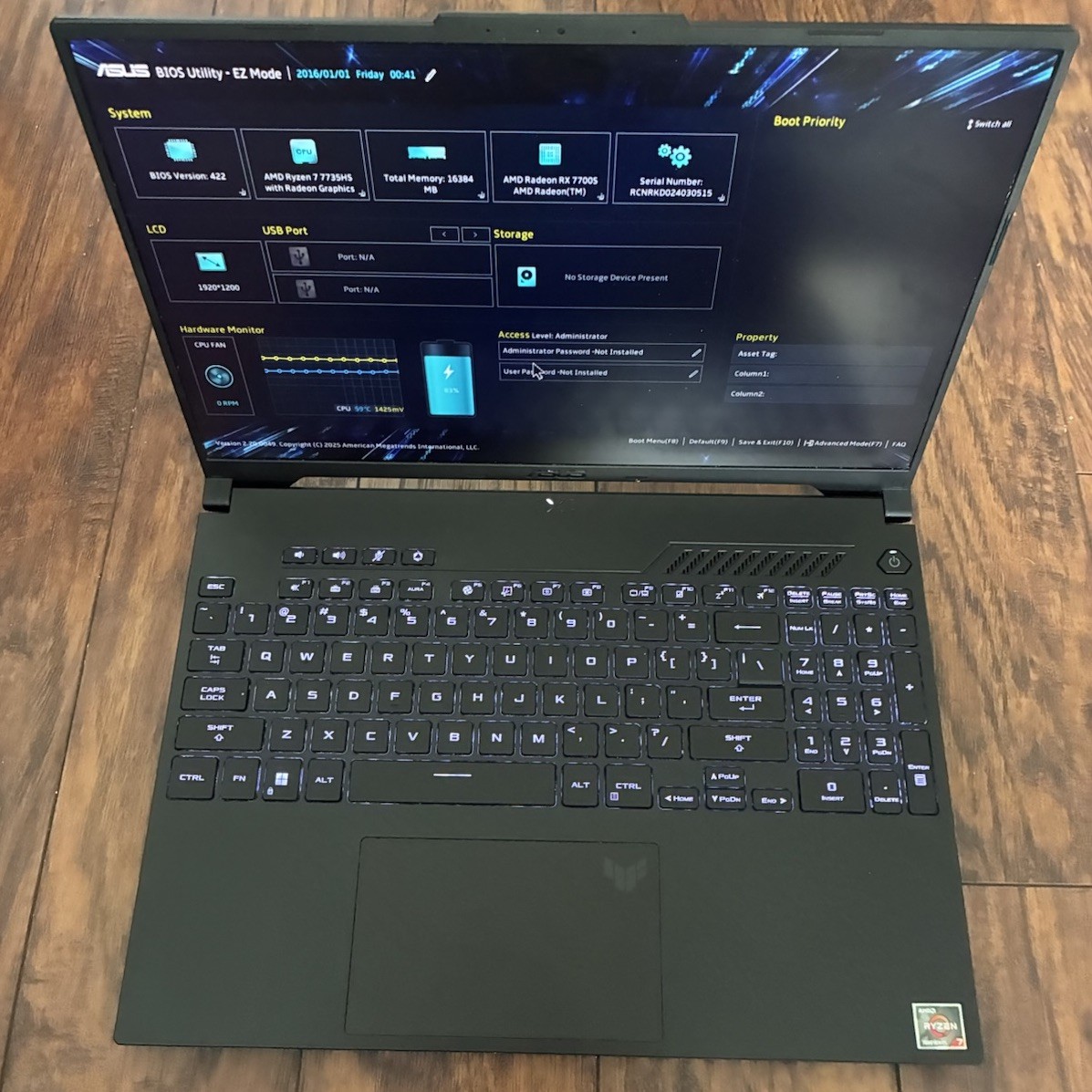 ASUS TUF A16 FA617NT 16" Ryzen 7 7735HS  RX 7700S No RAM/NO SSD
