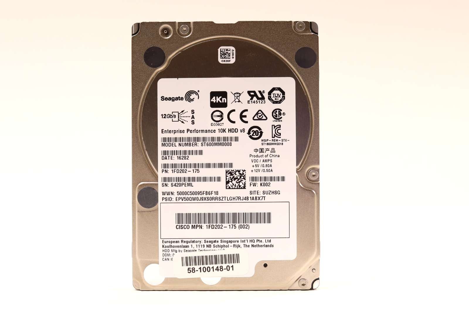 Cisco ST600MM0008 600GB 2.5" 12Gb/s 128MB 10K RPM SAS Hard Drive P/N: 1FD202-175