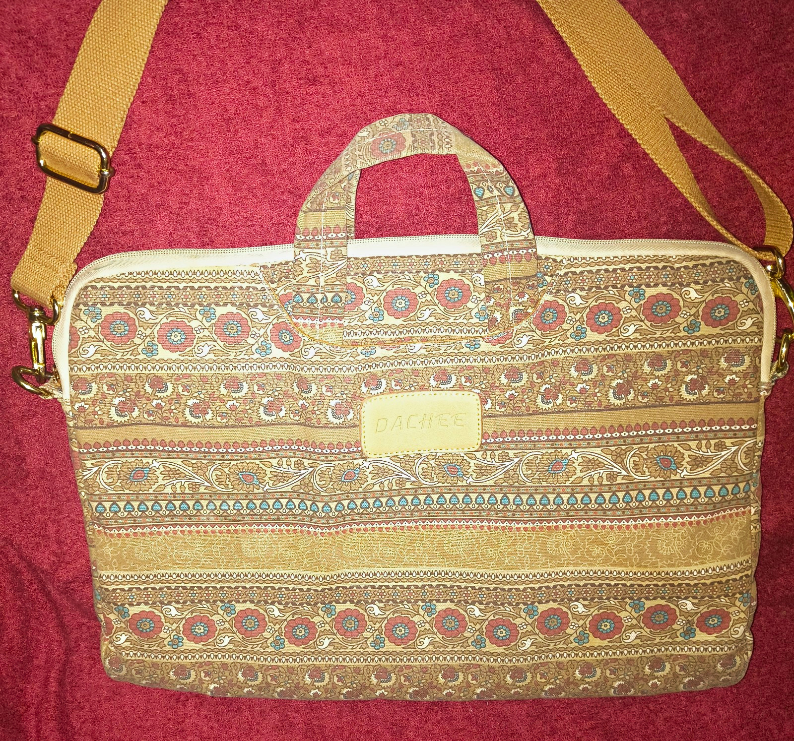 DACHEE 15in Floral Beige/Multicolor Shoulder Messenger Laptop Bag Padded Zip