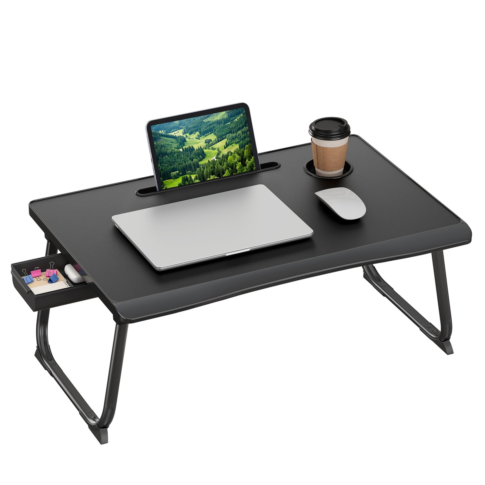SONGMICS Foldable Lap Desk, Portable Bed Desk Table Tray w/Cup Holder