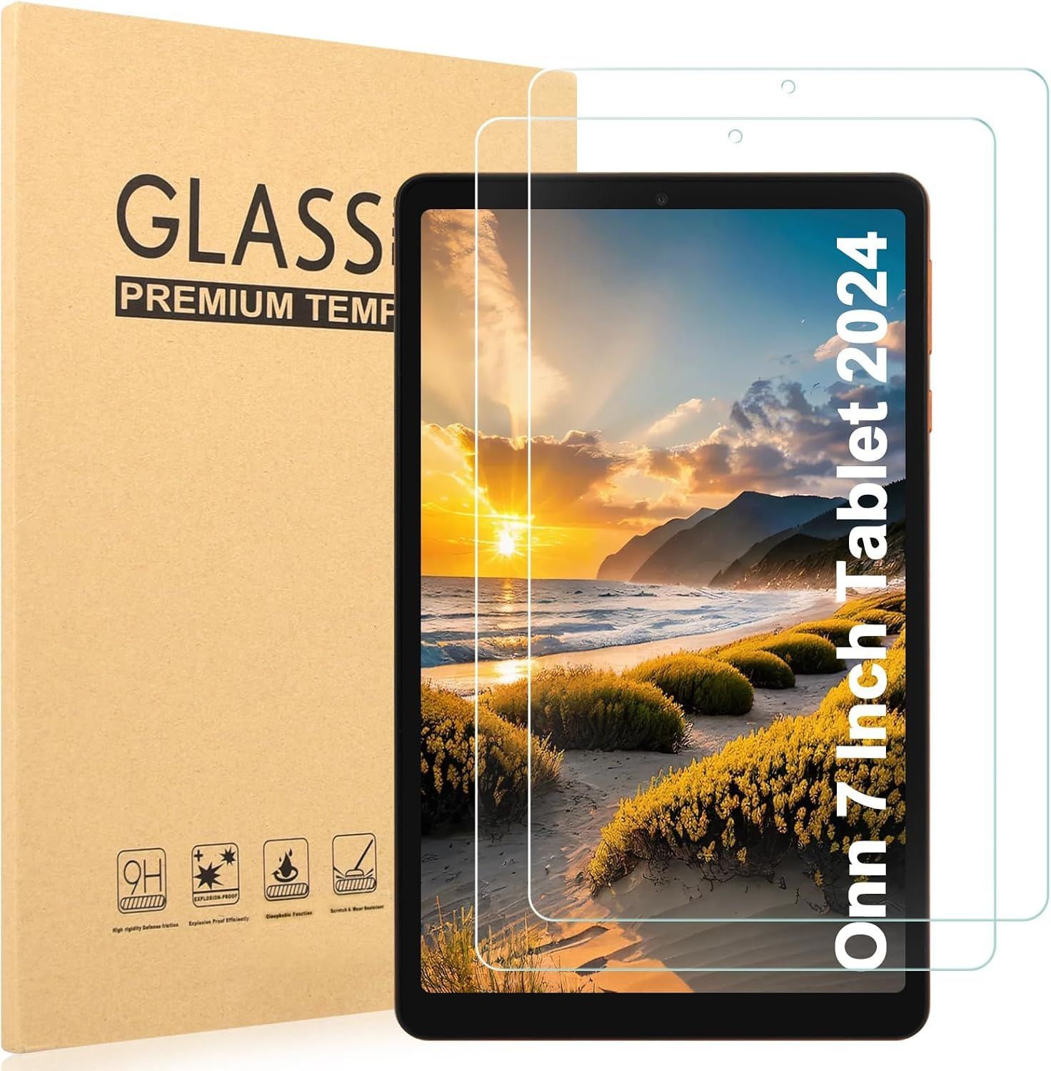 Onn 7 Inch Tablet Gen 4 Screen Protector, 9H Hardness Tempered Glass, 2 Pack