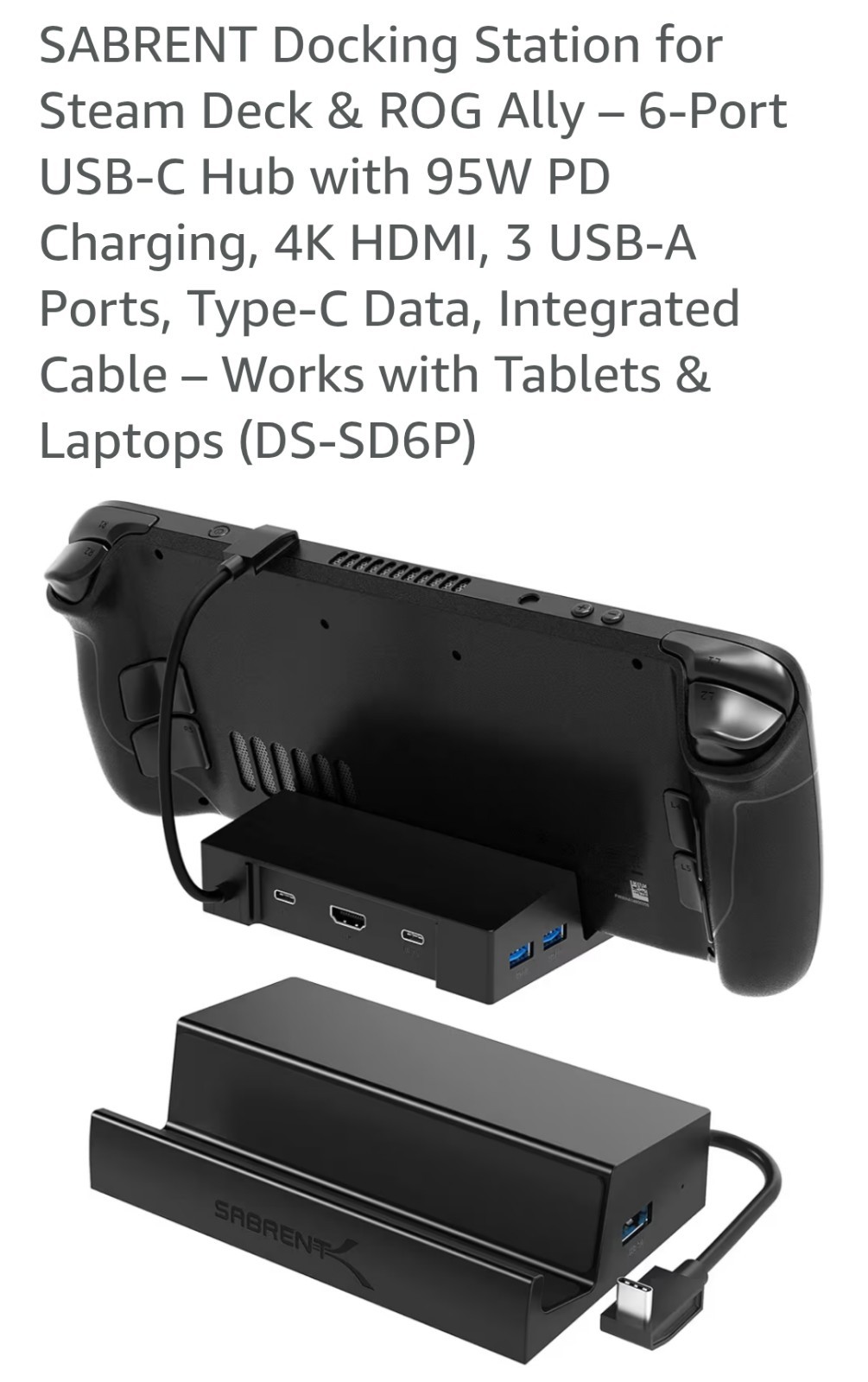 Sabrent 6 Port USB C Docking Station for Steam Deck ROG Ally 4K HDMI Output