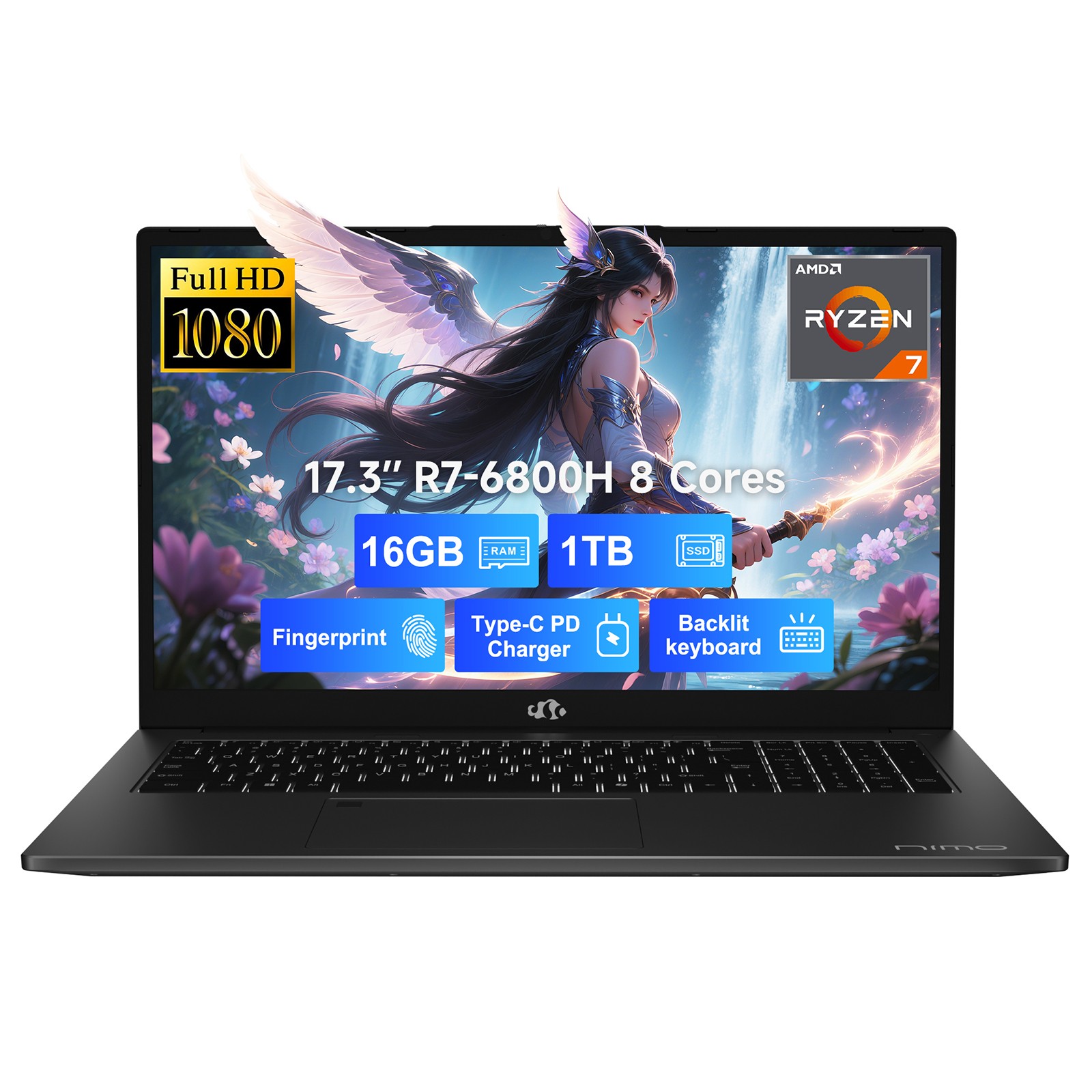 NIMO 17.3" IPS FHD LightGaming-Laptop 8 Cores AMD R7 6800H 16GB DDR5 RAM 1TB SSD