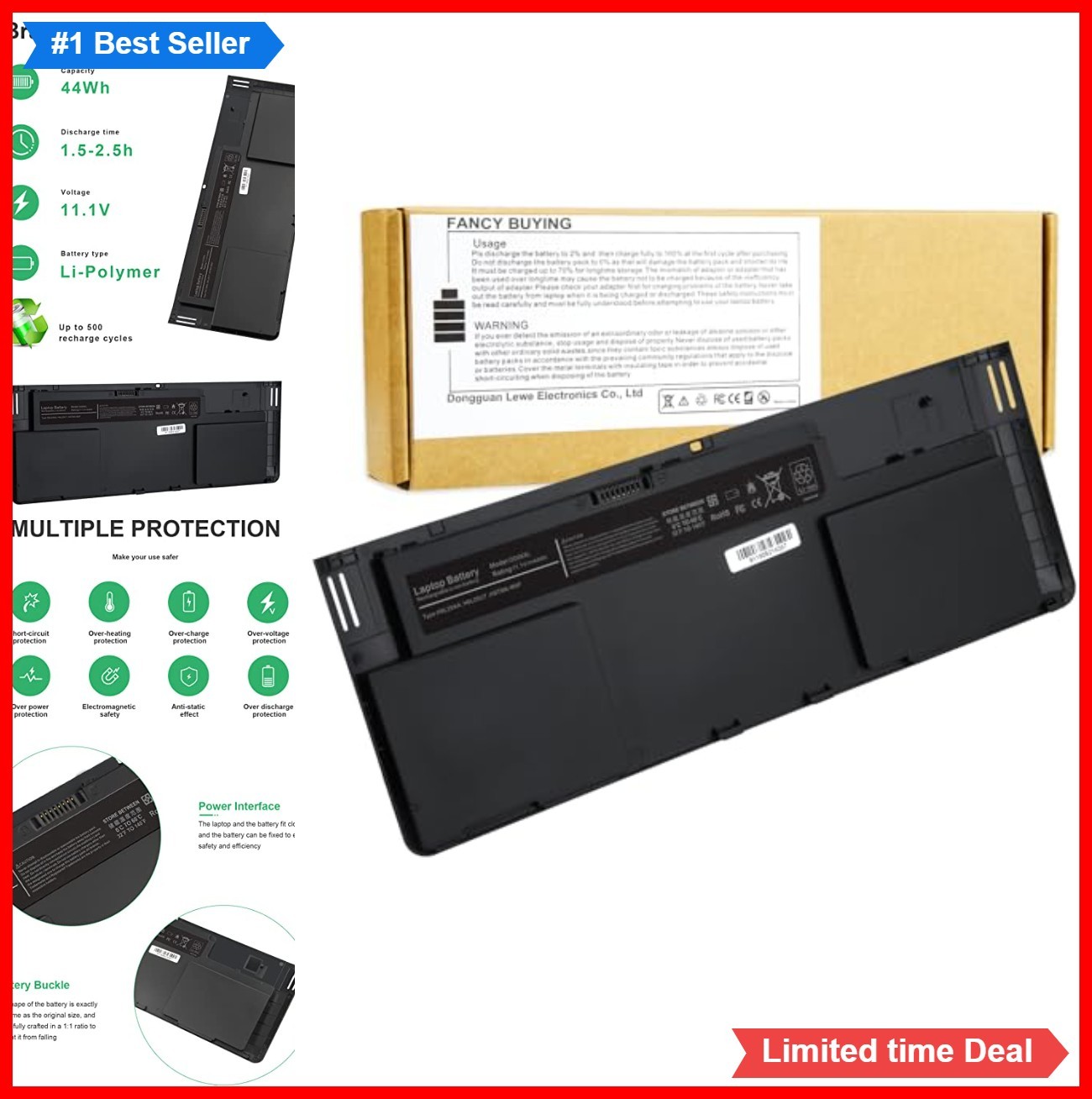 Laptop Battery 11.1V 44WH 6 Cell Li-ion for HP EliteBook Revolve 810 G1 Tablet