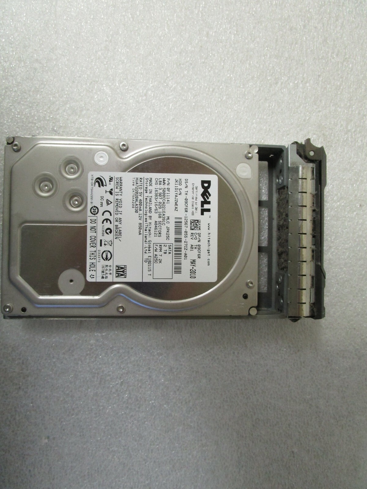 Dell 2TB 7.2K 9CF6R SATA Hard Drive with Caddy Hitachi HUA722020ALA330