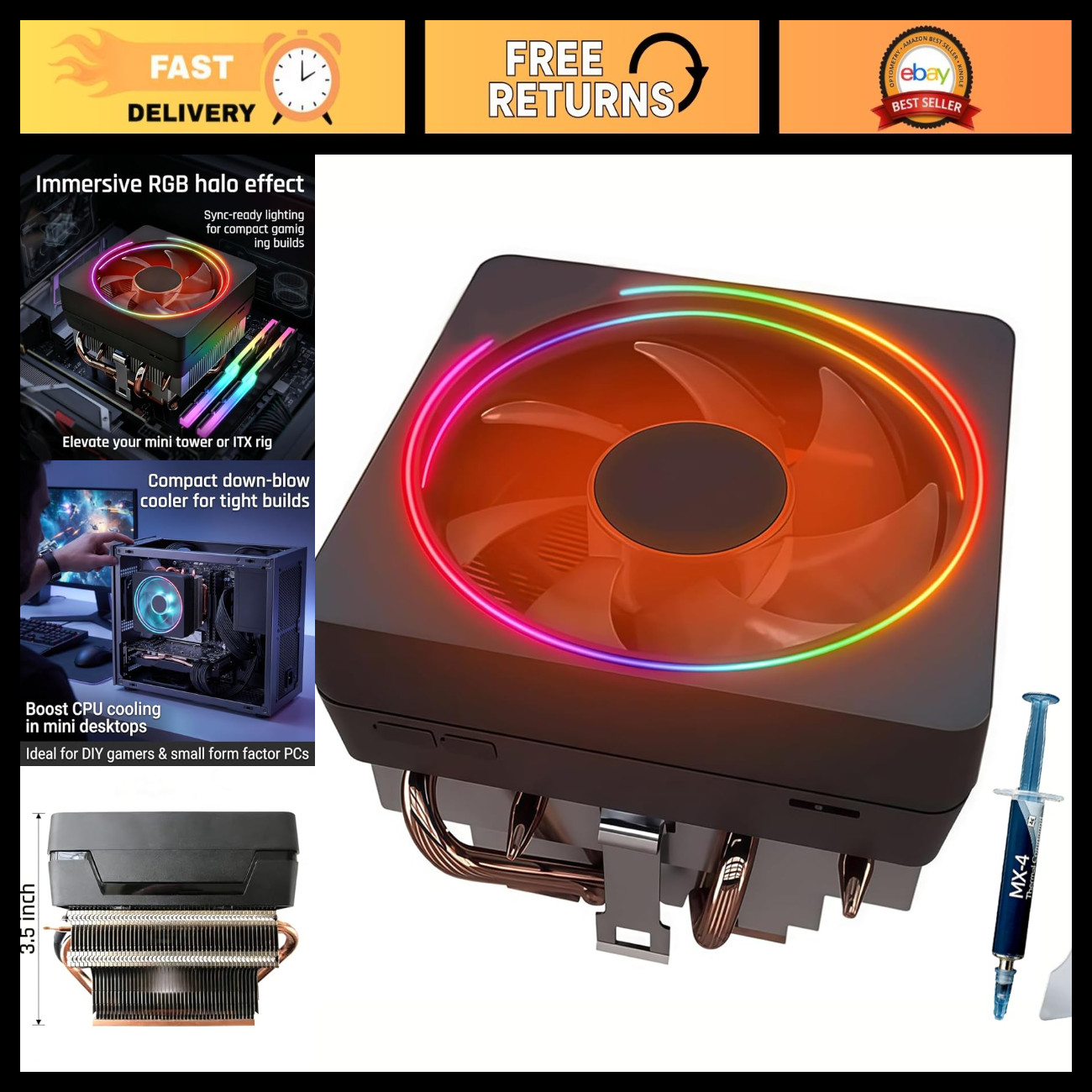 High-Performance AM4 CPU Cooler - Wraith Prism, Heat Pipes, Copper Base, Aluminu