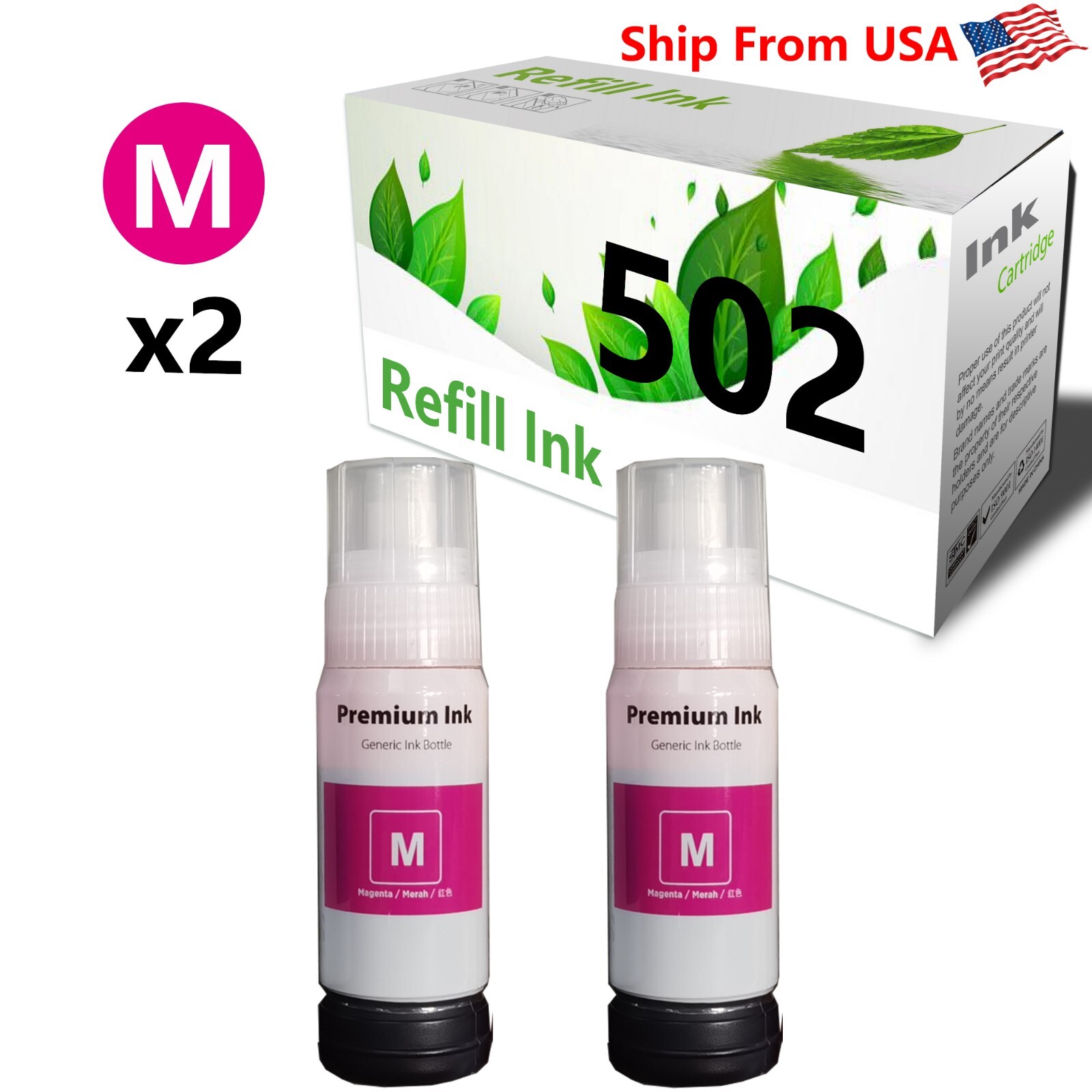 2PACK T502 502 Magenta Refill Ink Bottle Work With ET-3700 Printer