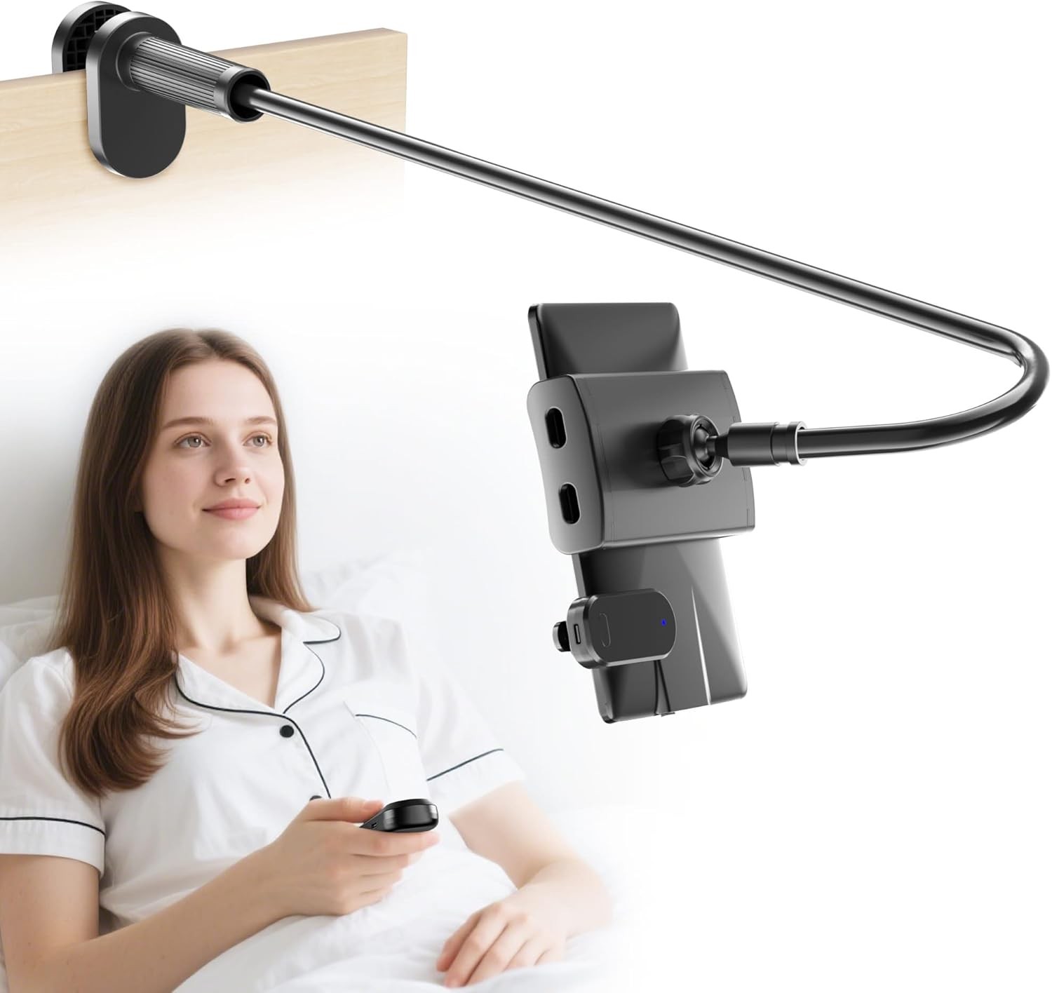 Gooseneck Tablet Holder for Kindle Reading in Bed with Page Glossy Black 