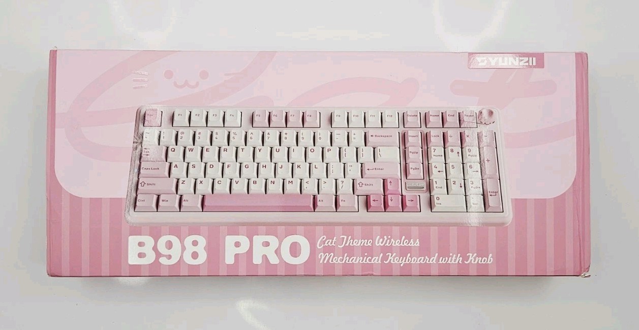 YUNZII B98 PRO Pink Cat Wireless Mechanical Keyboard RGB QMK/VIA 96% w/ Knob