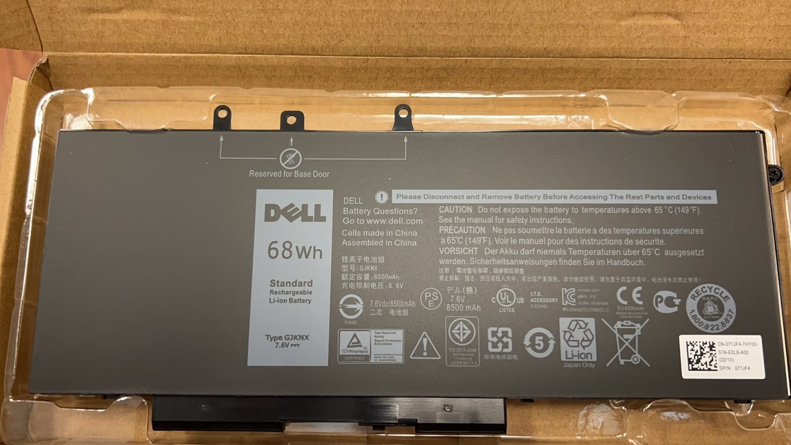 Genuine GJKNX Battery for Dell Latitude 5480 5580 5280 5490 5491 5580 5590 68Wh