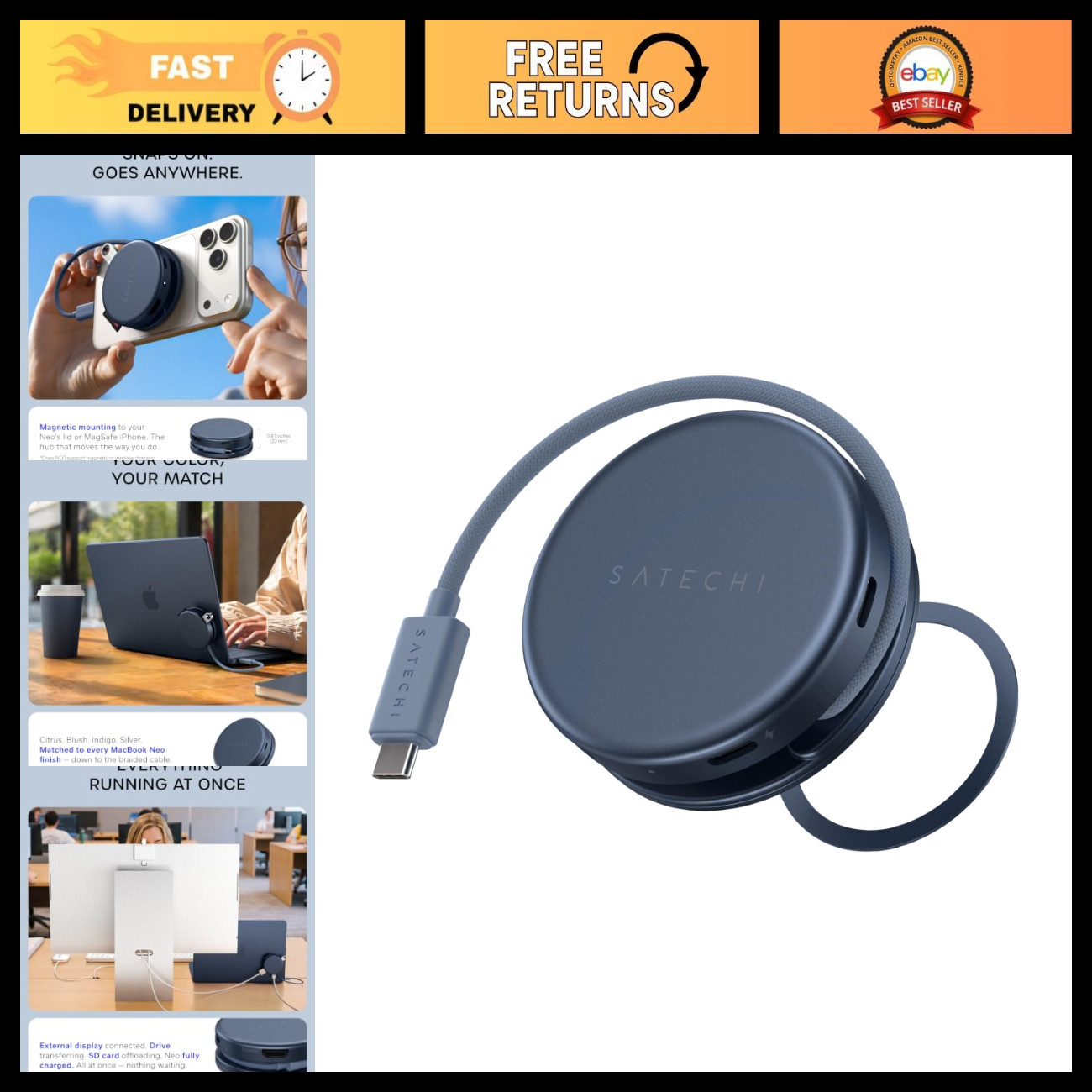 5-in-1 USB-C Hub with 4K HDMI, SD Card Reader, Compact & Portable Adapter
