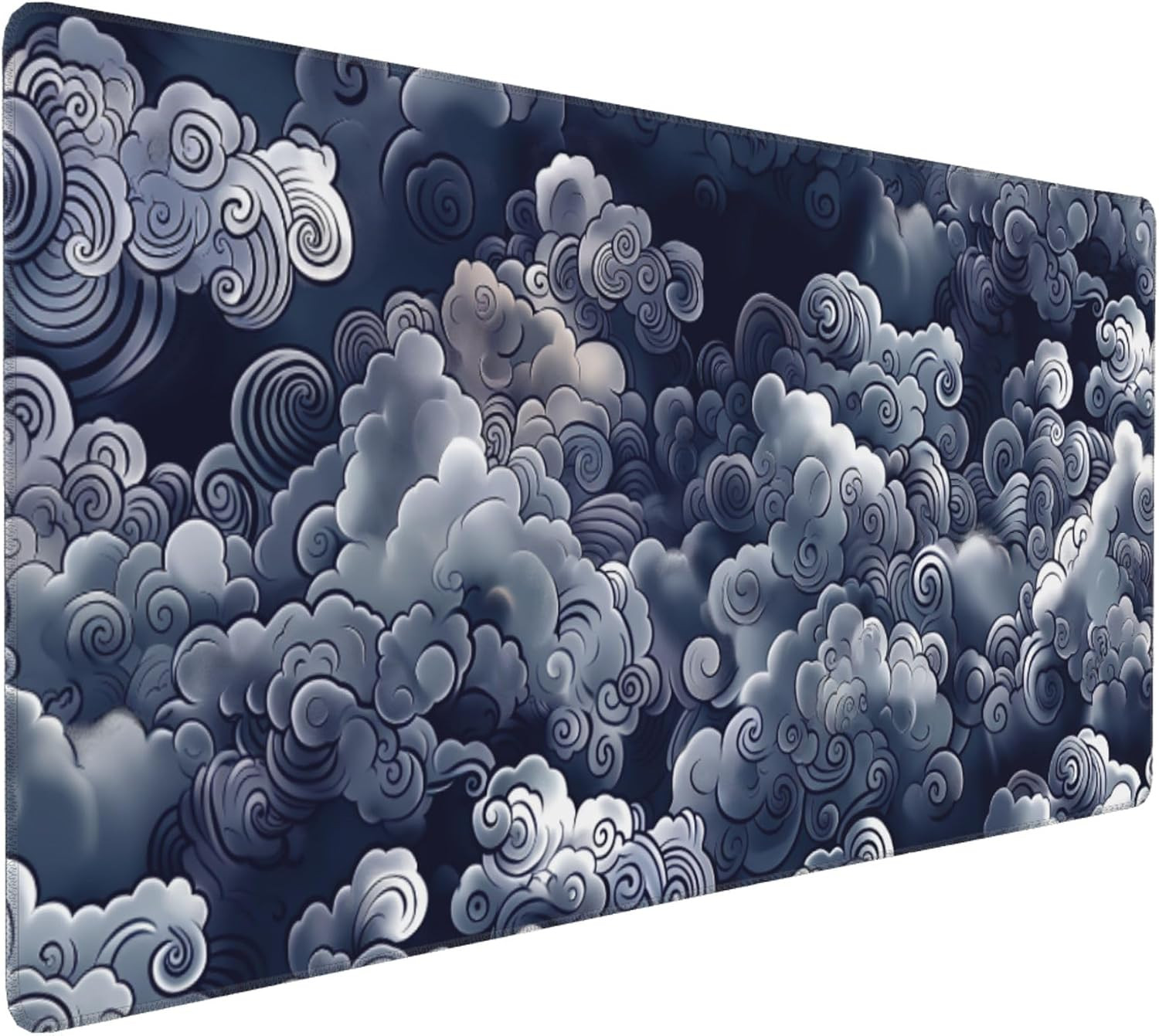 35.4" X 15.7" Japanese Cloud Extended Mouse Pad, Oriental Swirl Desk Mat with No