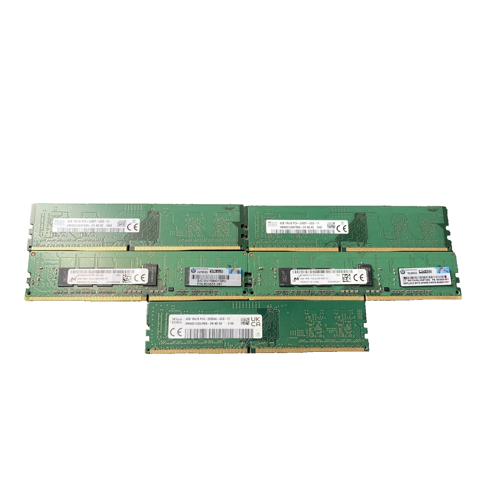 Lot of 5 Micron 4GB 5x4GB DDR4 Desktop Memory