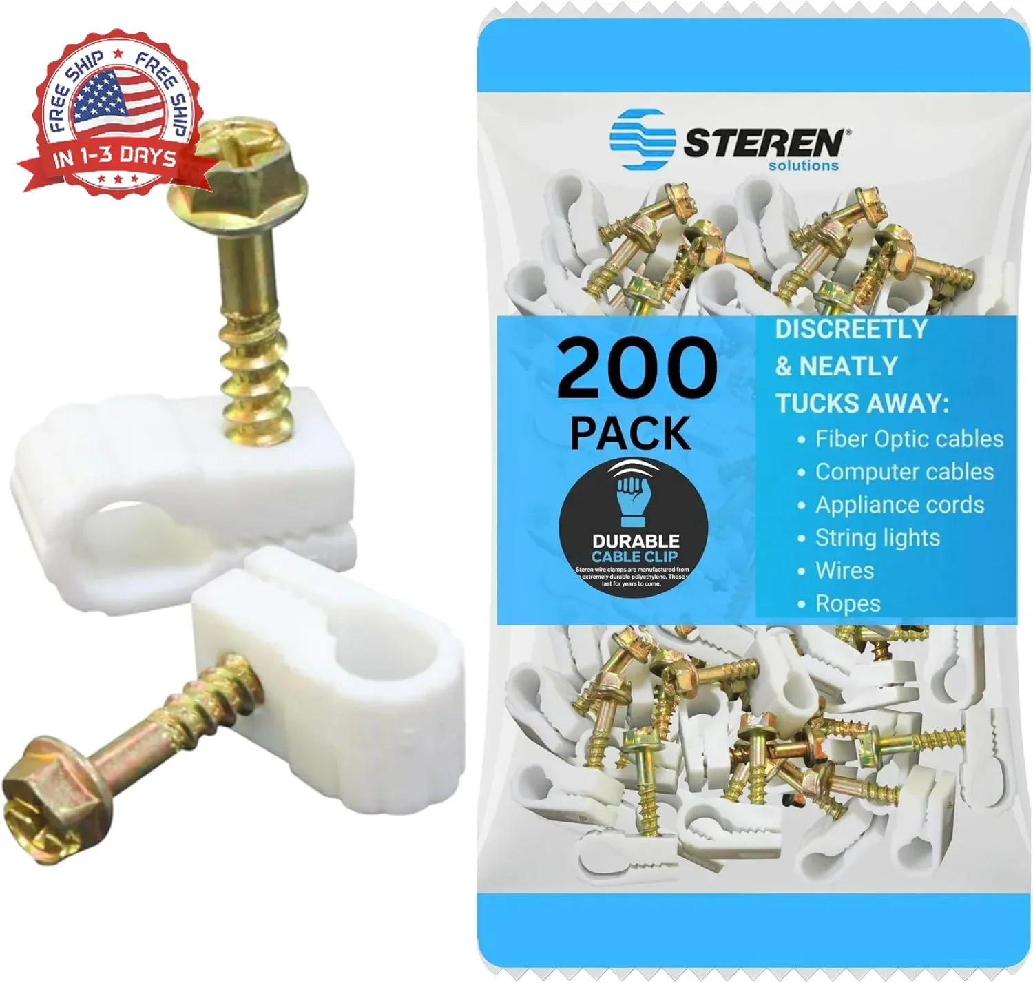 STEREN Coaxial Cable Clips - Cable Holder - Wire Clips - Siding Clips for Hangin