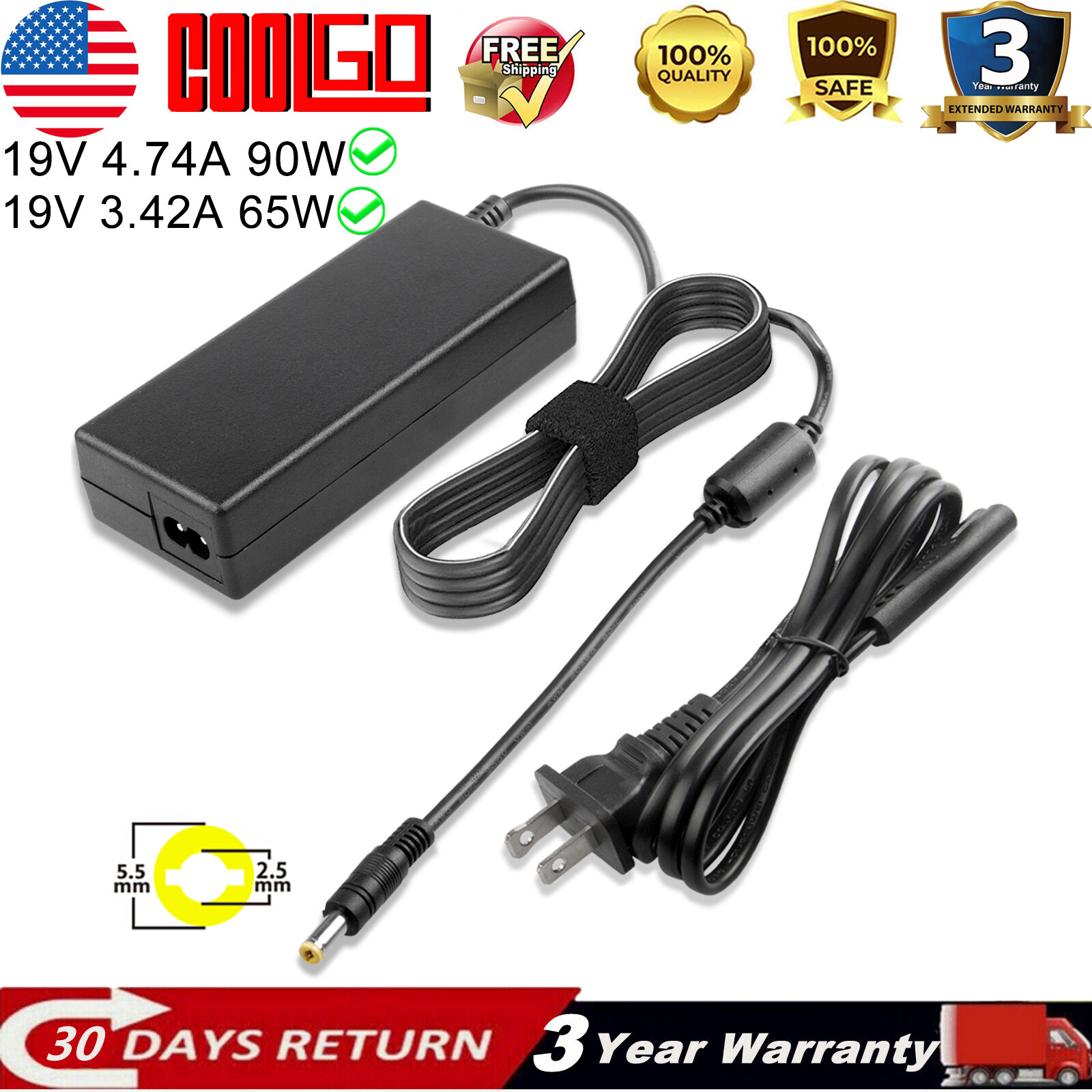 New 19V 90W 4.74A AC Adapter Charger Power For Toshiba PA3516U-1ACA PA-1900-24