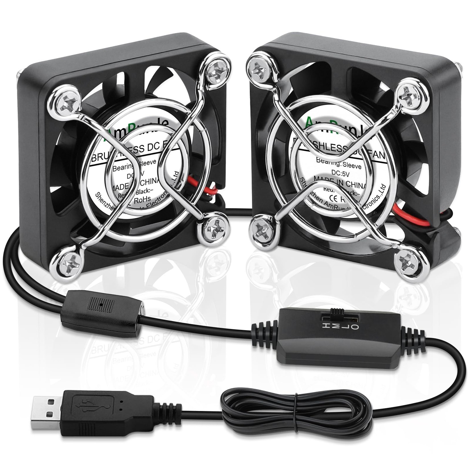 40mm USB Fan 2pcs, 5V Mini Cooling Brushless Fan with Speed Control