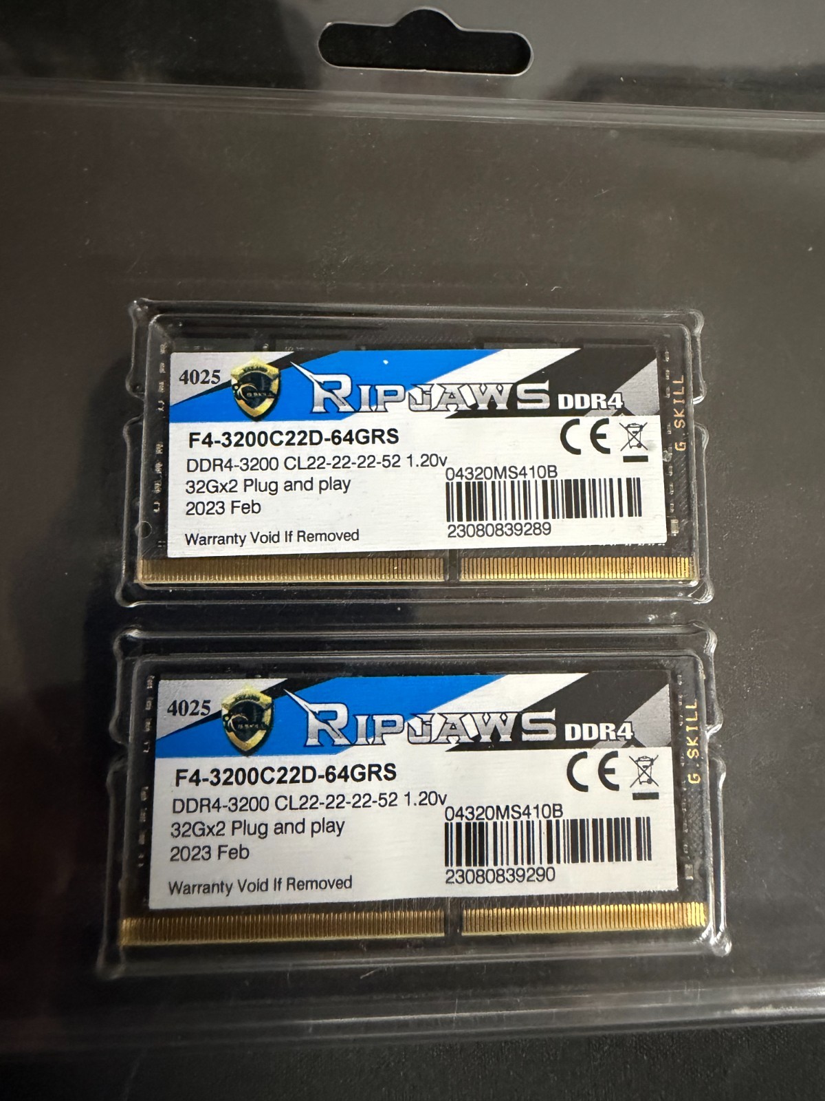 USED G.SKILL Ripjaws 64GB (2x32GB) DDR4-3200 SO-DIMM 260-Pin F4-3200C22D-64GRS