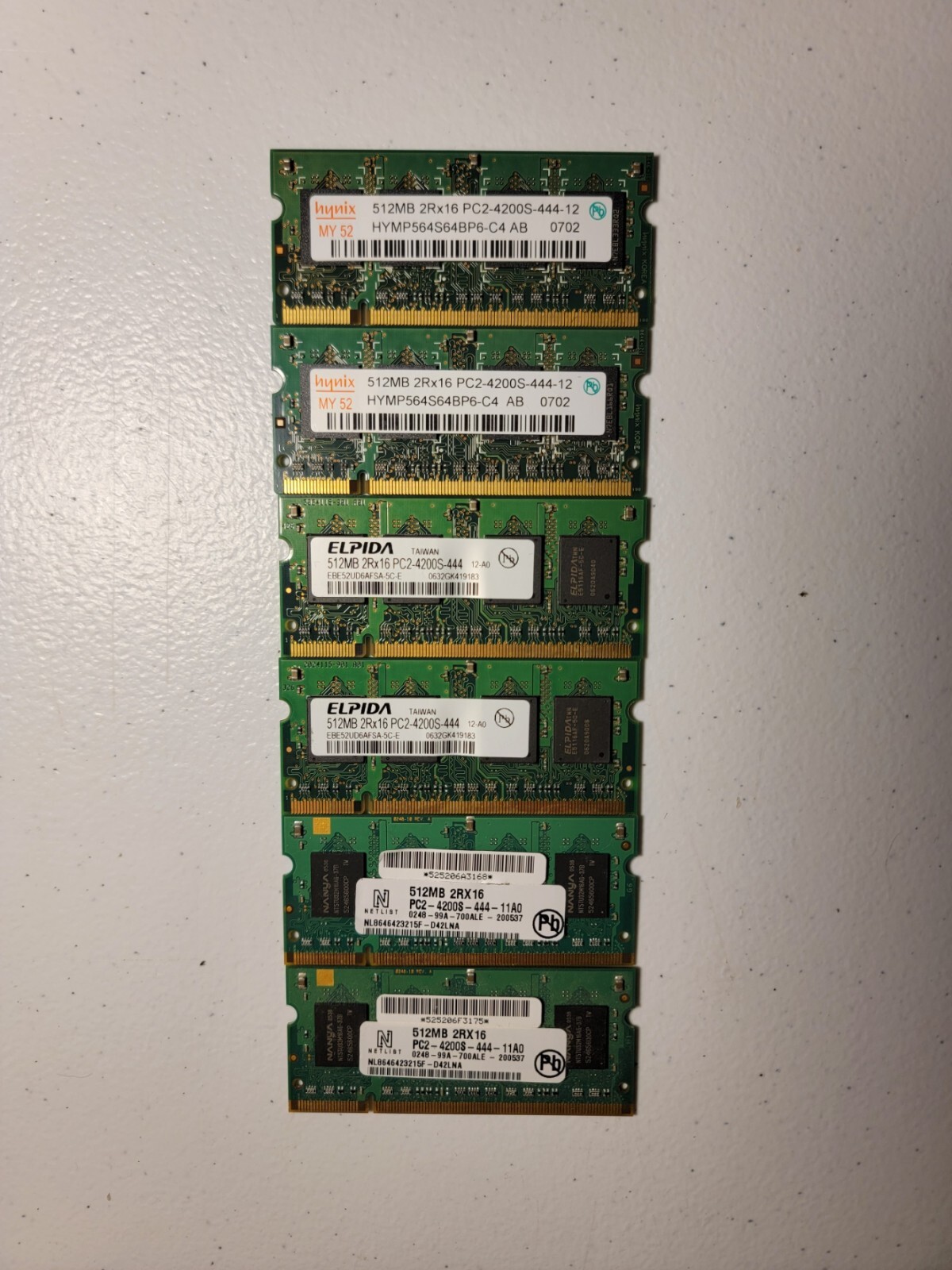 (Lot of 6) 512mb (256MBx2) 1Rx16 PC2-4200S DDR2-533MHz Laptop SODIMM RAM Memory
