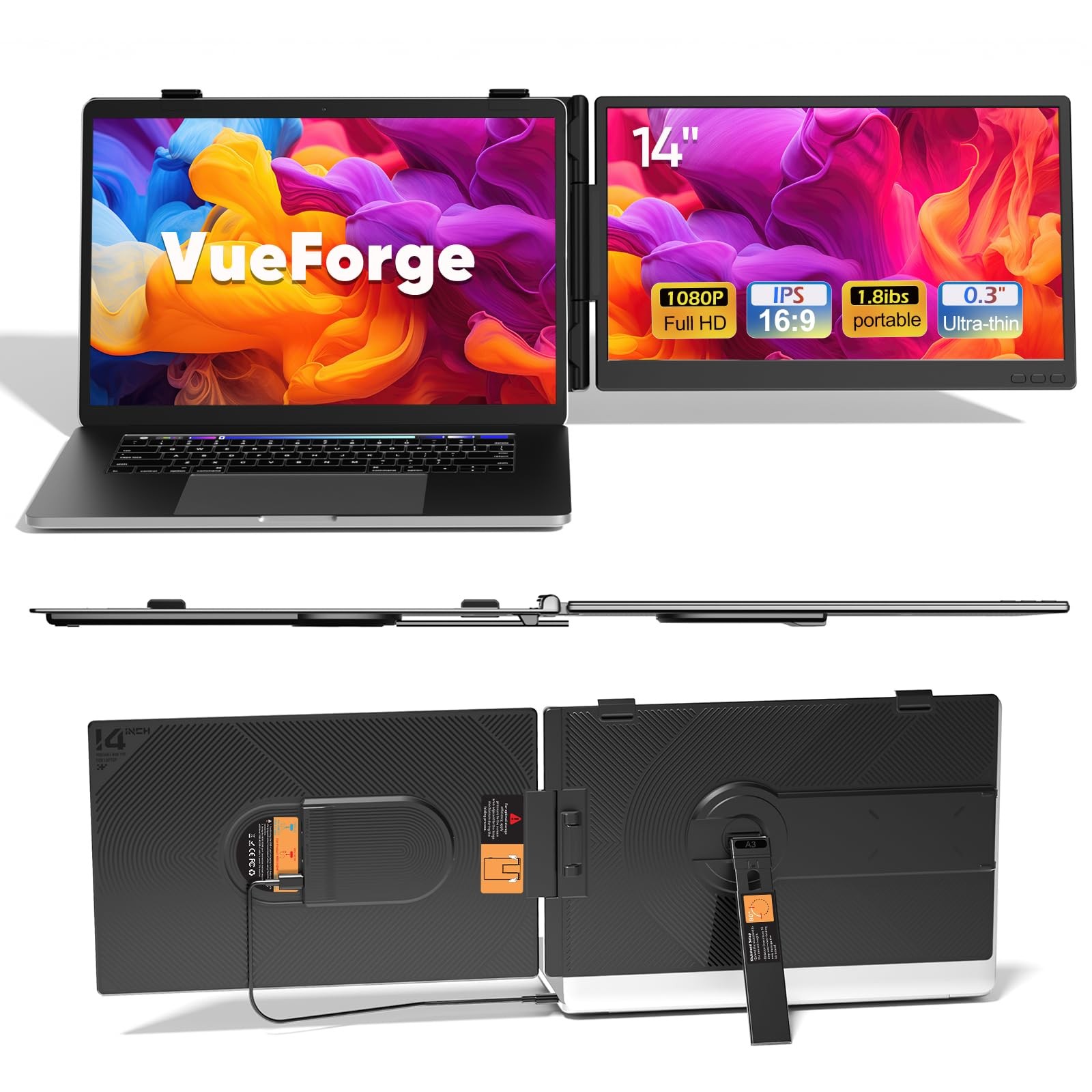 Laptop Screen Extender, 14" FHD 1080P Dual Screen Monitor for Laptop Ultra-Li...