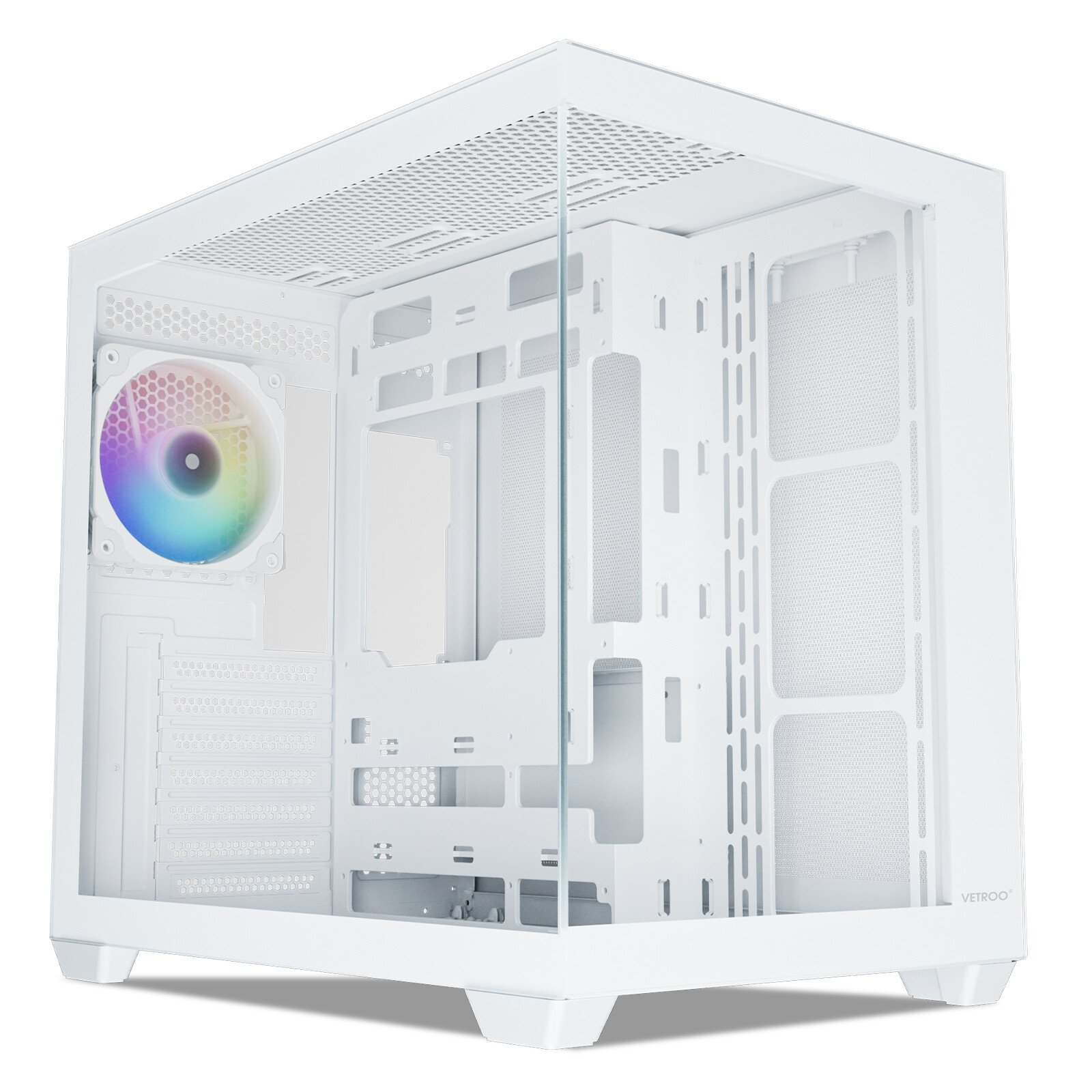 Vetroo AL900 White ATX Mid Tower PC Case Tempered Glass w/ ARGB & PWM FDB Fan x1