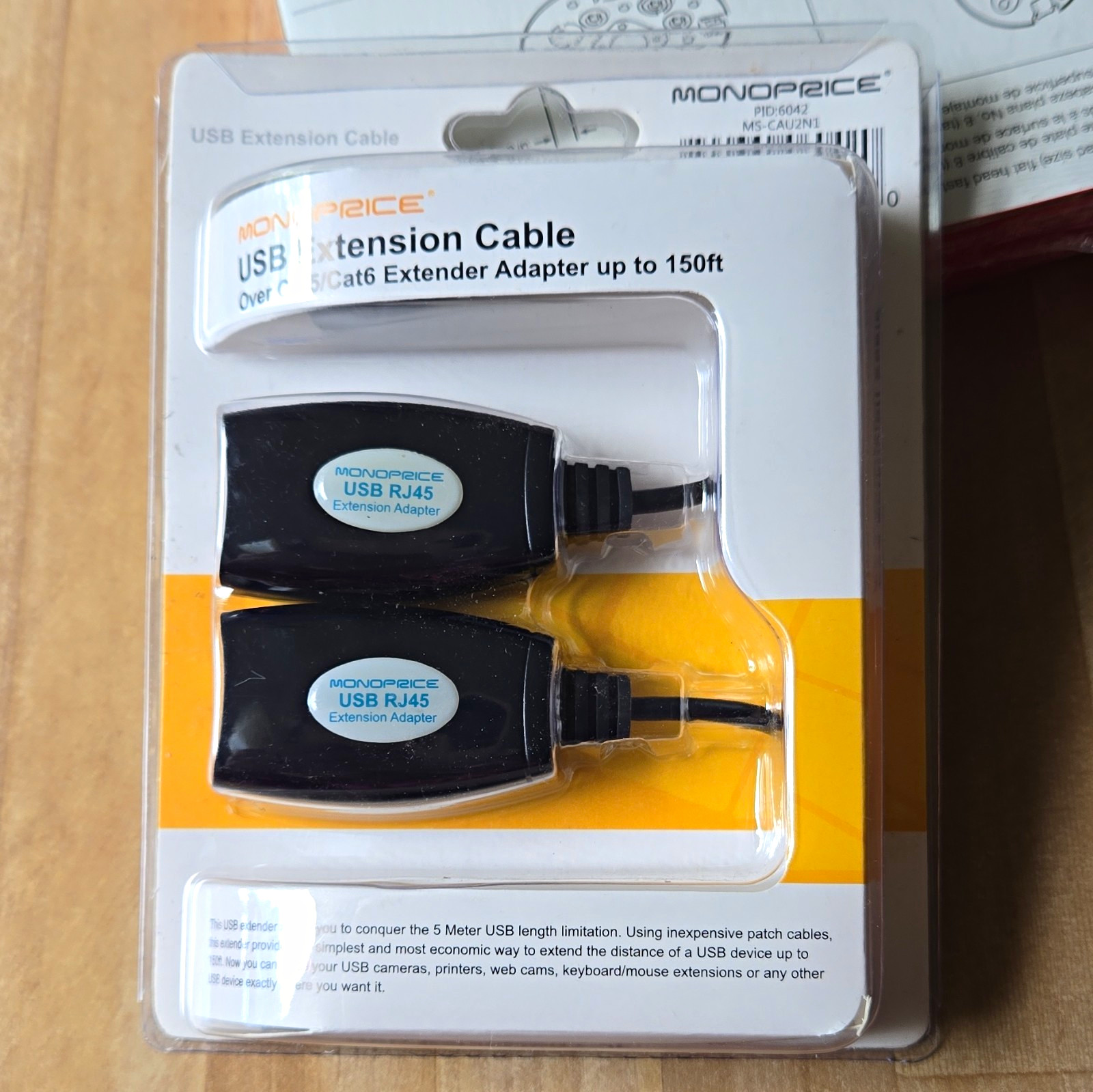 Monoprice USB RJ-45 Extender Adapter Cat5/Cat6 USB-A M/M Up to 150ft
