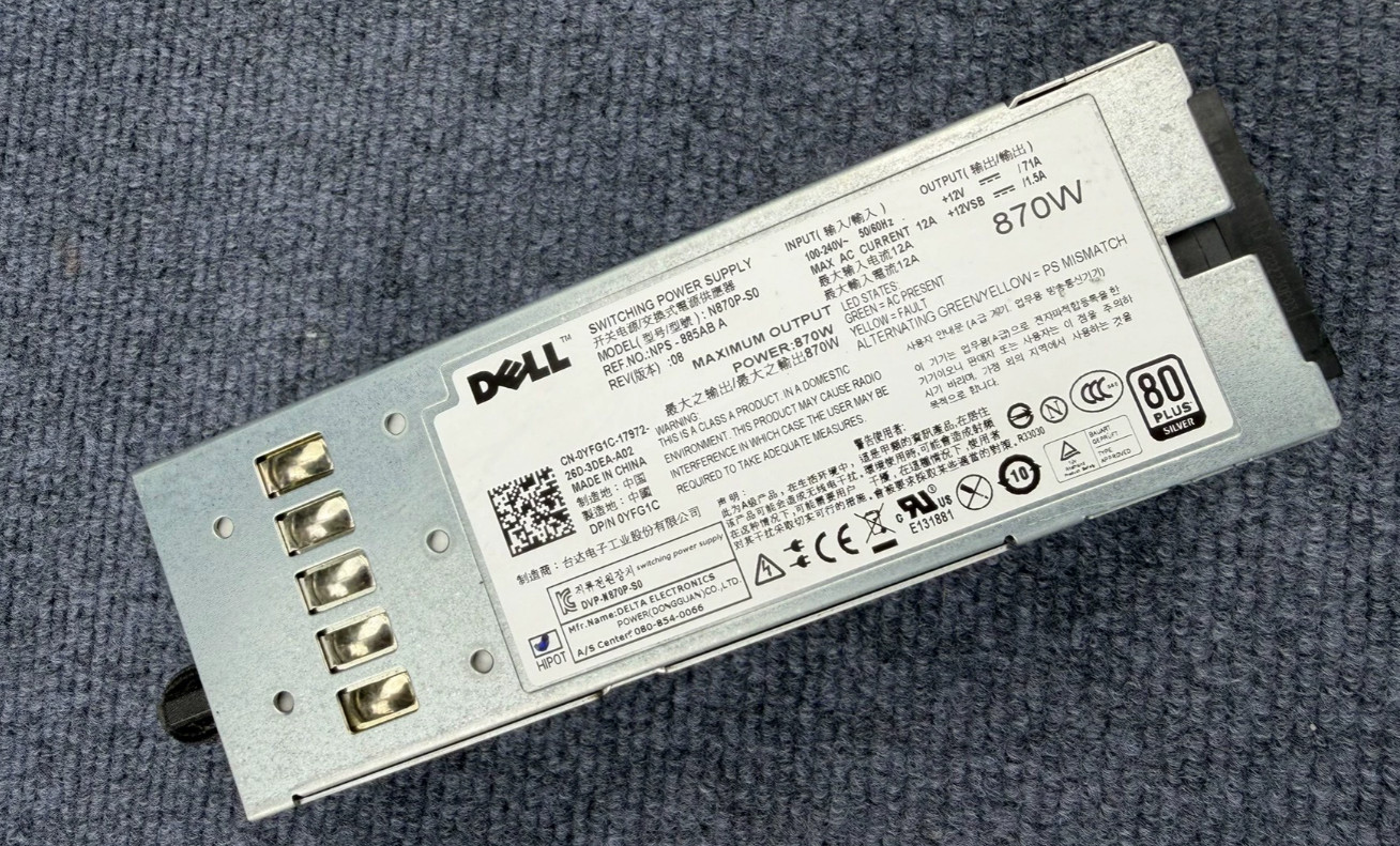 Dell PowerEdge R710 870W PSU A870P-00 YFG1C 7NVX8 Server Power Supply