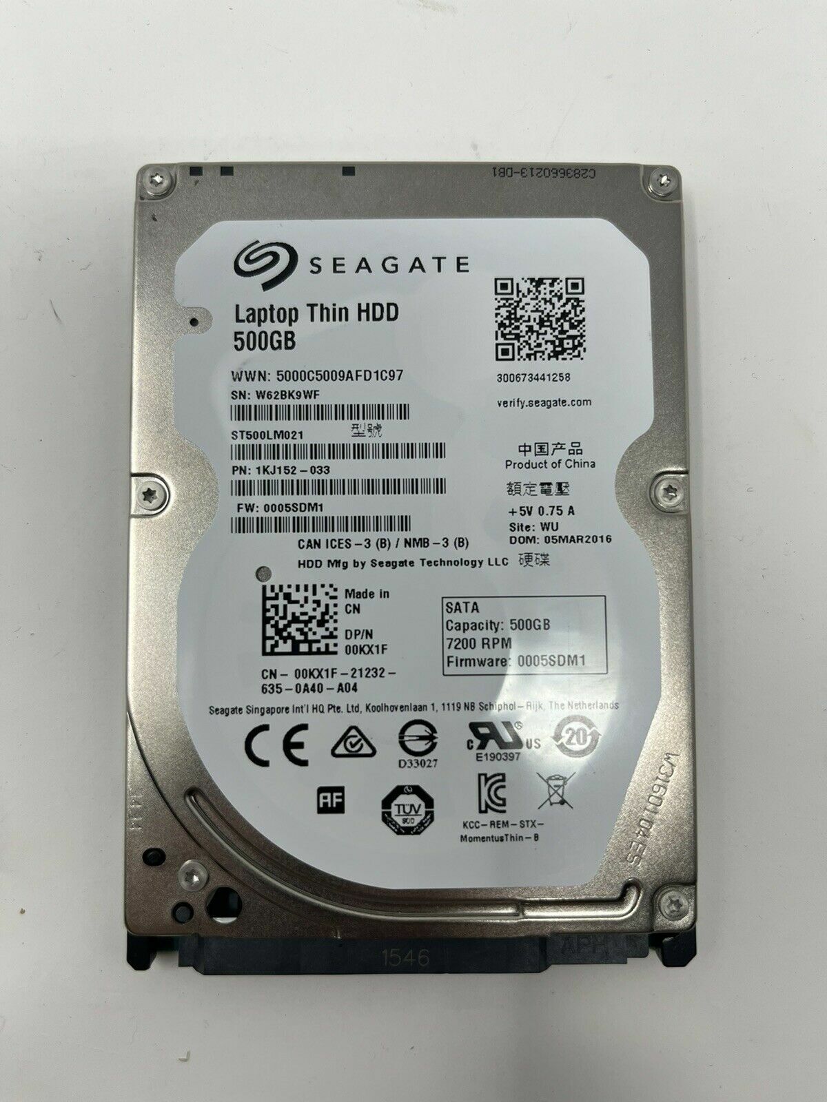 Seagate Laptop Thin HDD ST500LM021 500GB 2.5" SATA III Laptop Hard Drive