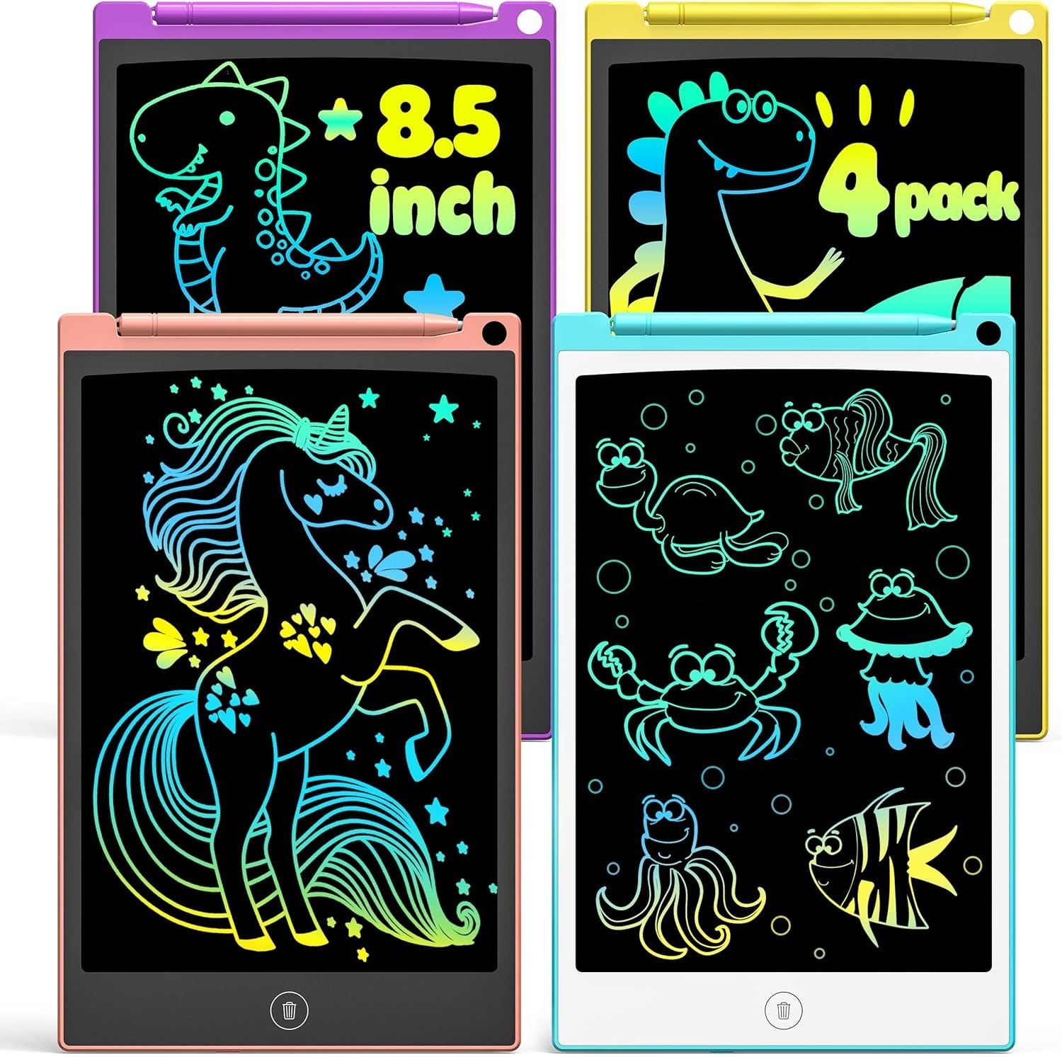 TECJOE 8.5" LCD Writing Tablet Colorful Doodle Board & Travel Toy for Kids 3–6