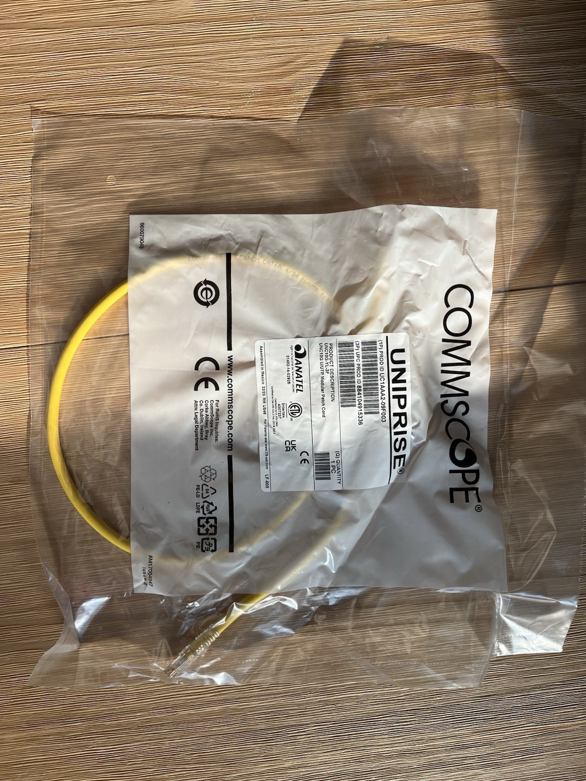 (QTY 5)  COMMSCOPE Cat6A 3’ Patch Cord Yellow