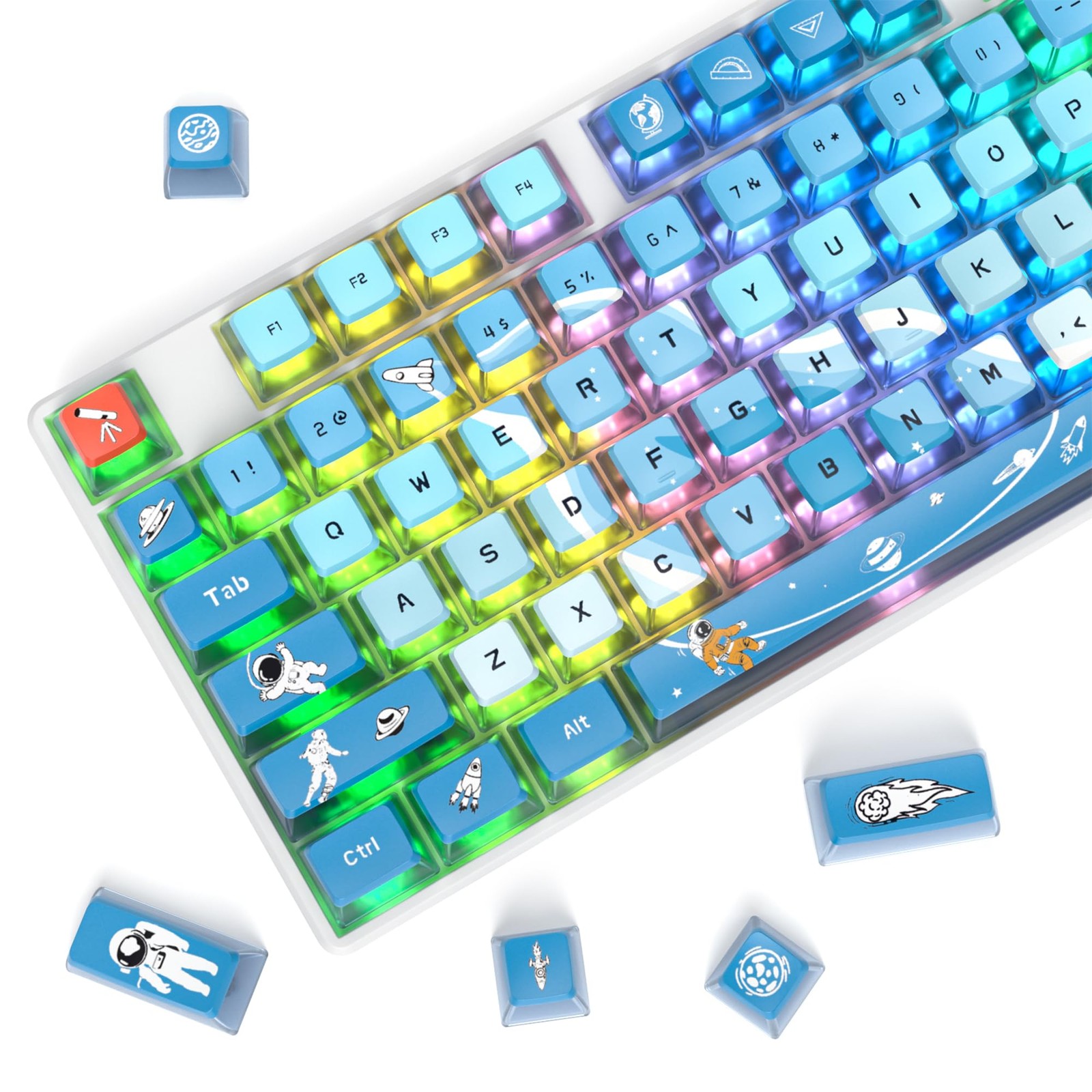 Ussixchare 120 Keys ASA Profile PBT Pudding Keycap Space Keycaps Dye-Sublimat...