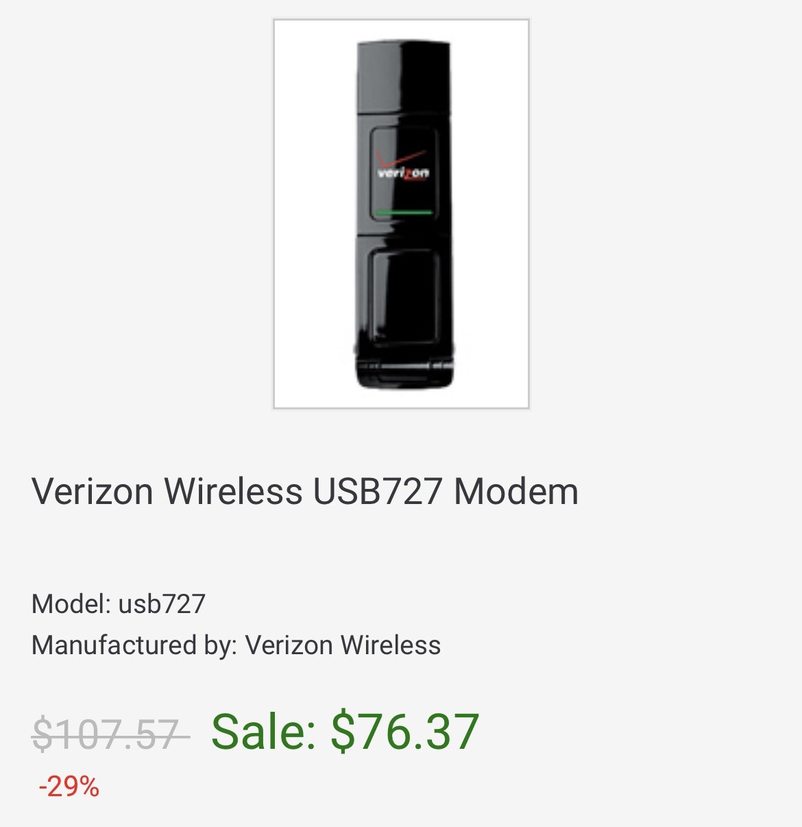 VERIZON WIRELESS USB727 MODEM IN ORIGINAL BOX W/CD MANUAL