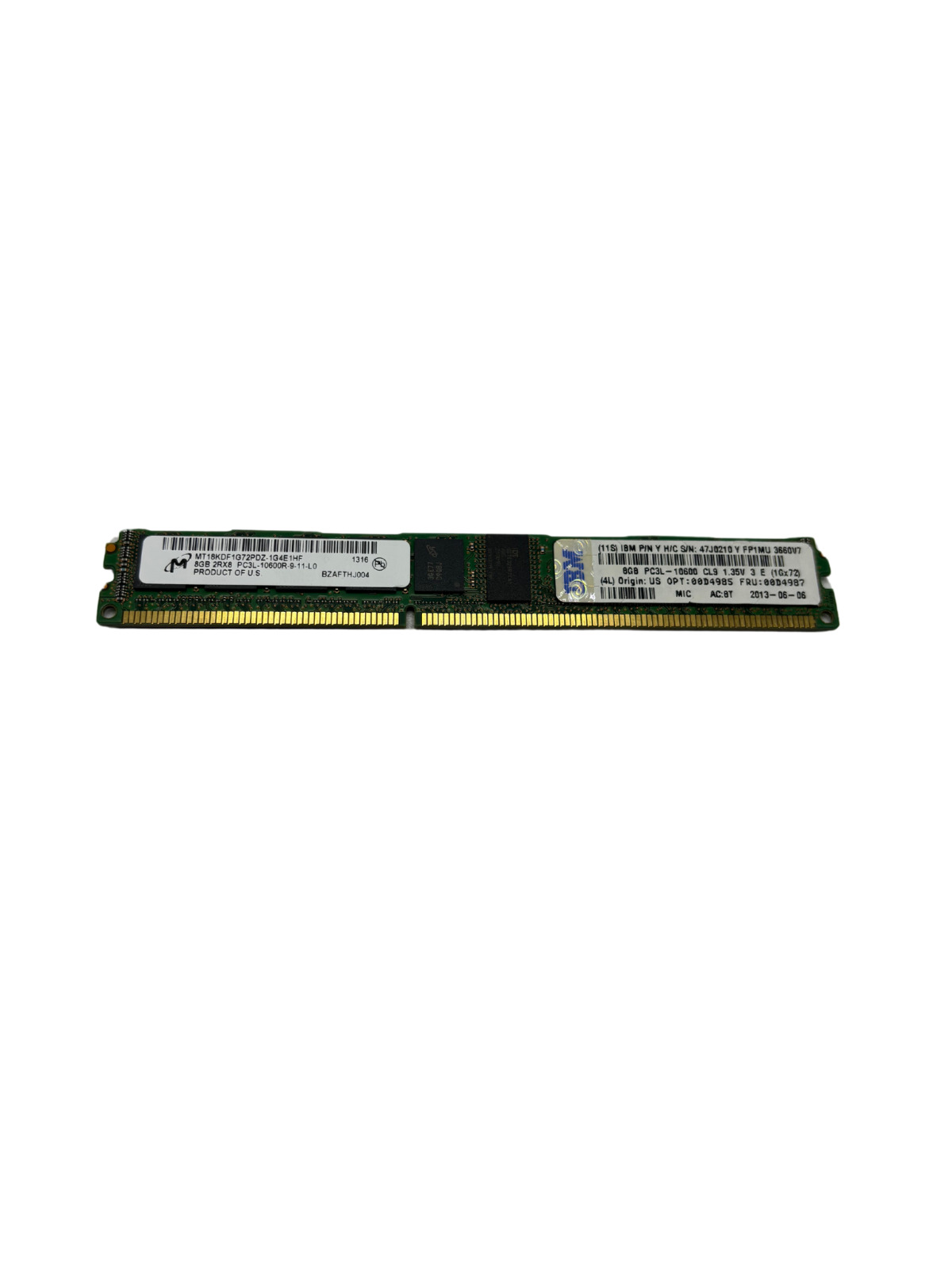 IBM 00D4987 8GB PC3L-10600R 2Rx8 DDR3 Memory Module 00D4985 47J0210 w60
