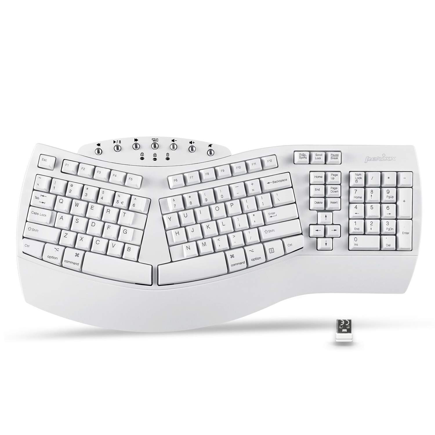 Perixx Periboard-612 Wireless Ergonomic Split Keyboard USB White Mac Windows