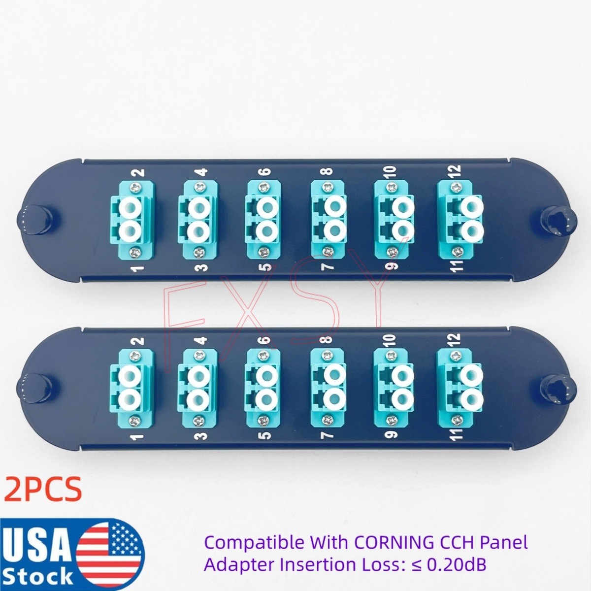 2Pcs Fiber Optic Adapter Panel 6 LC Duplex Aqua OM3 OM4 For CORNING CCH-CP12-E4