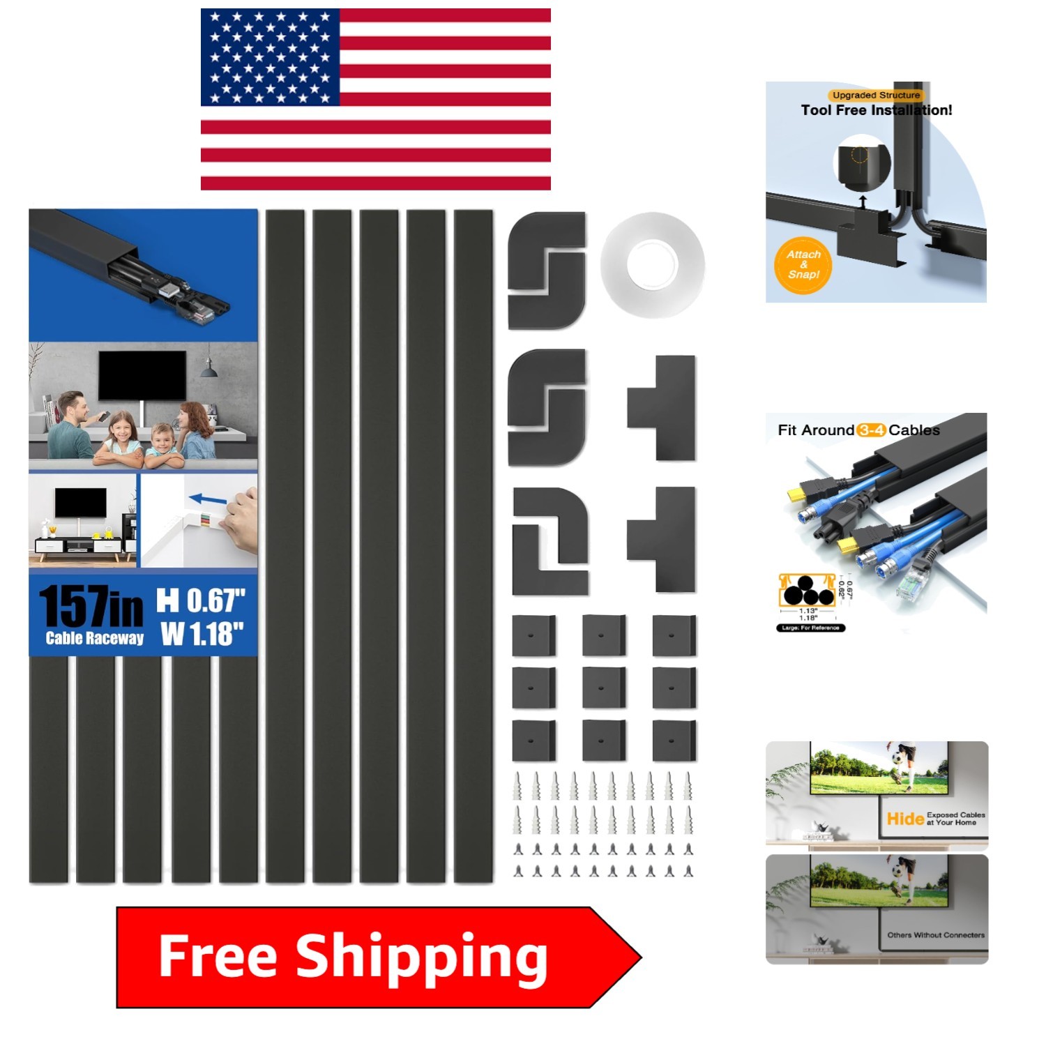 157in  Cord Hider - Modern Paintable Cable Cover for Safe Living