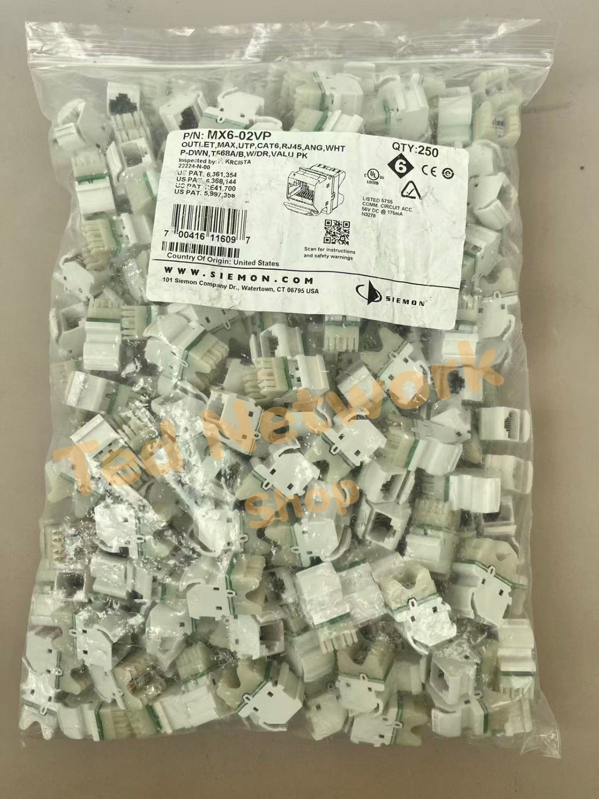 250 Pcs SIEMON MX6-02VP  Outlet  MAX CAT6 RJ45 Network Jack WHITE No Box