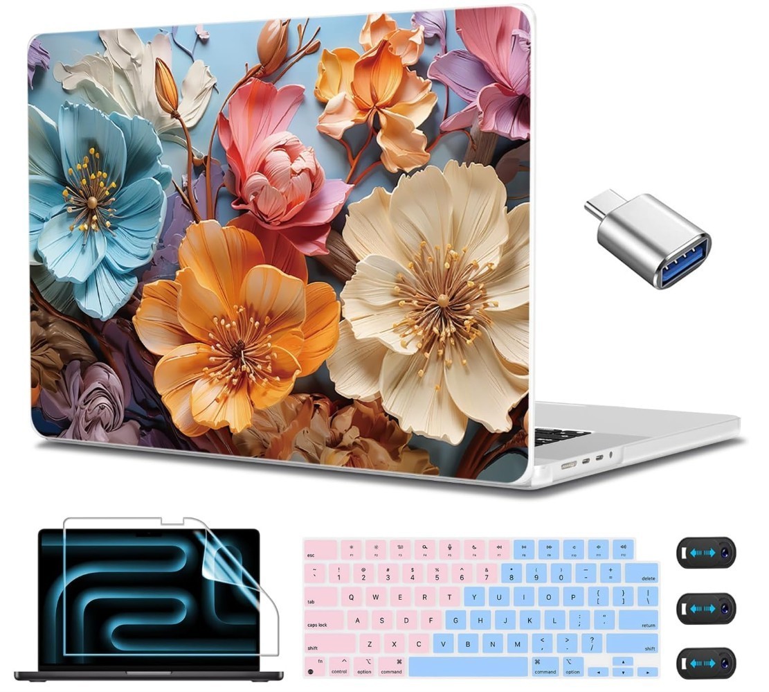 CISSOOK Compatible with MacBook Pro 14" M1/M2/M3/M4 Floral Hard Case